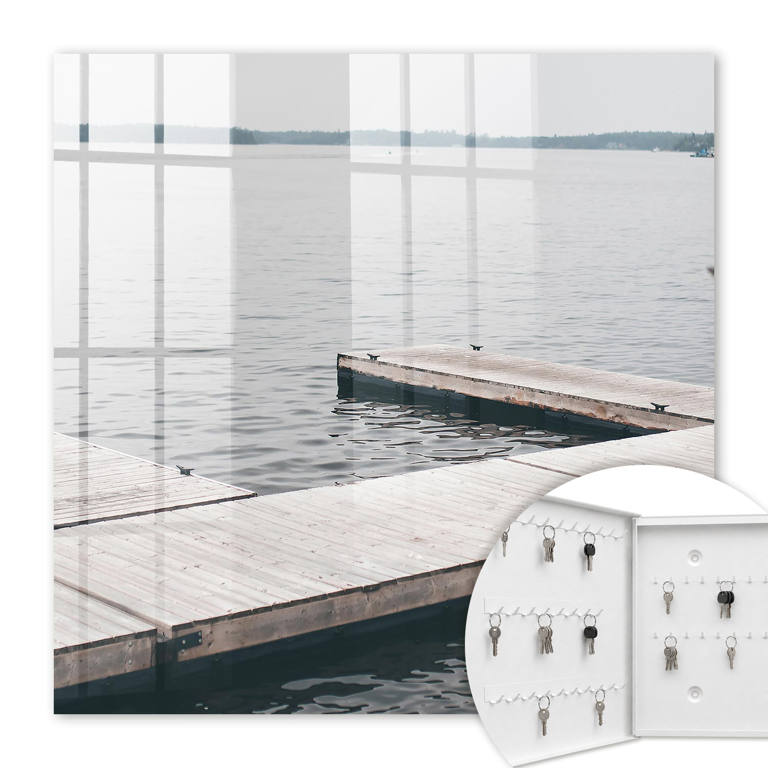 Armoire À Clés - (30 Cm X 30 Cm) - Boîte À Clés Murale - Coffret De Rangement Pour Clés - Couleur Blanche - Ouverture Vers La Gauche - Pour Maison Et Bureau - Quai En Bois
