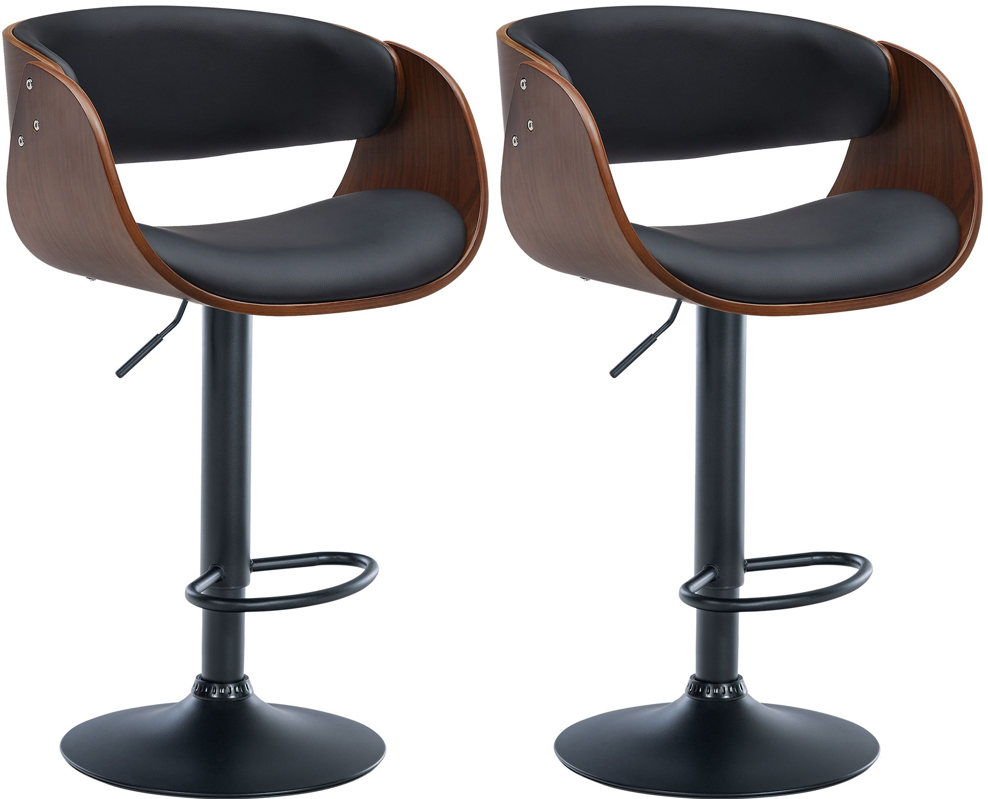 Lot De 2 Tabourets De Bar Portmore Simili Cuir B Noyer/noir