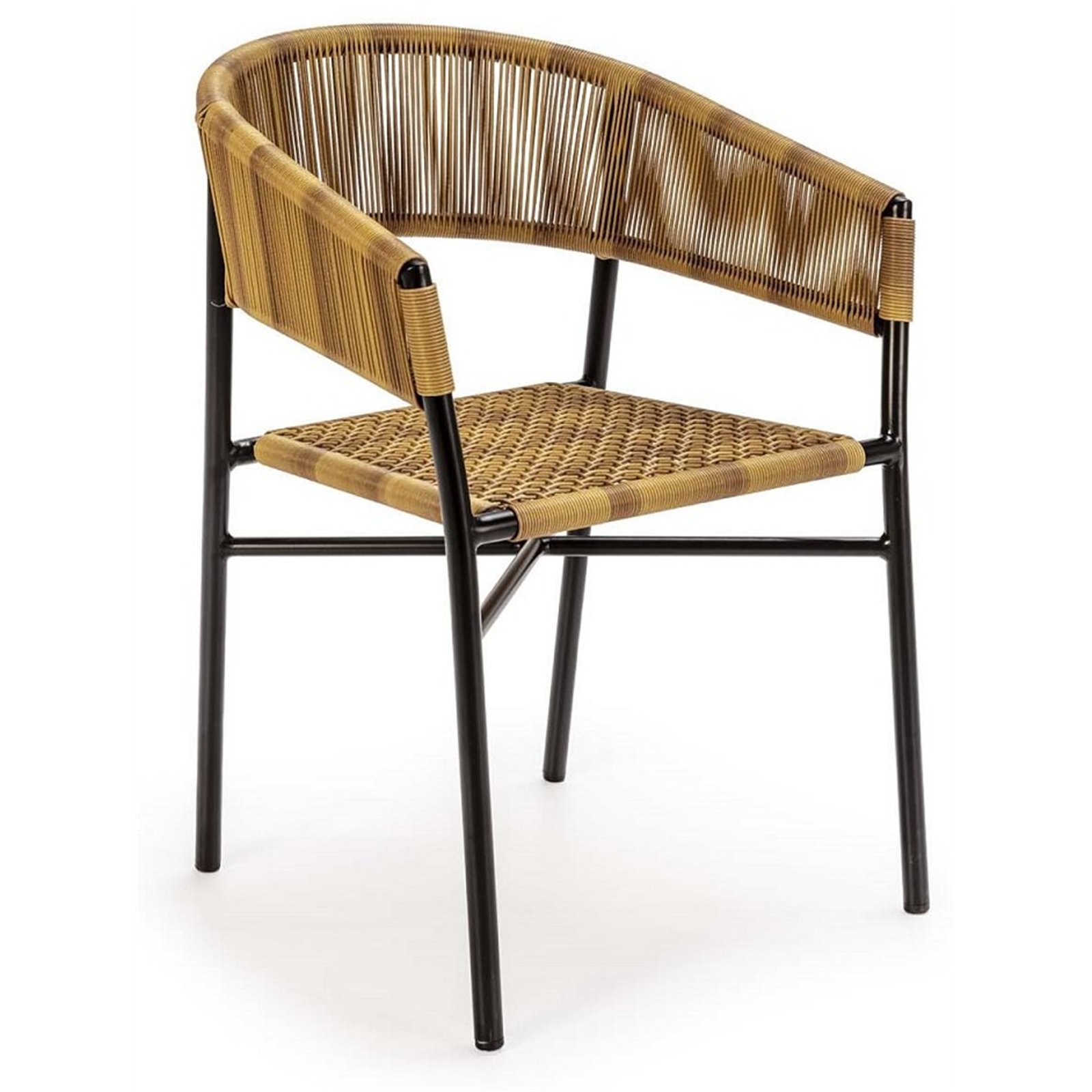 Chaise De Jardin Tressée Avec Accoudoirs - Noir Et Naturel