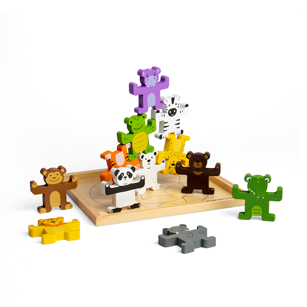 Bigjigs Toys, Jeu D'empilage D'animaux Sauvages, Adapté Aux ges Dès 12 Mois