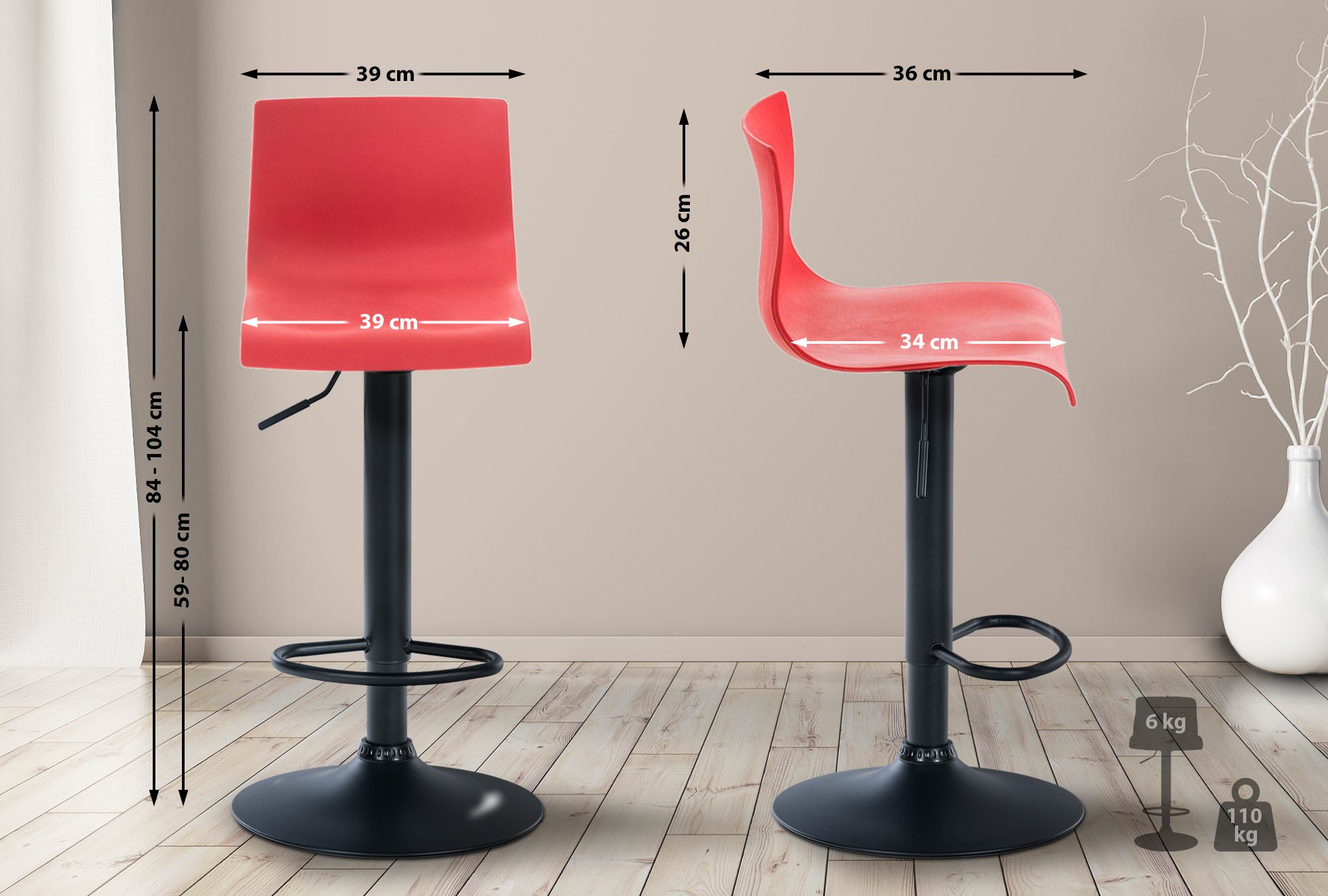 Tabouret De Bar Hoover B Rouge