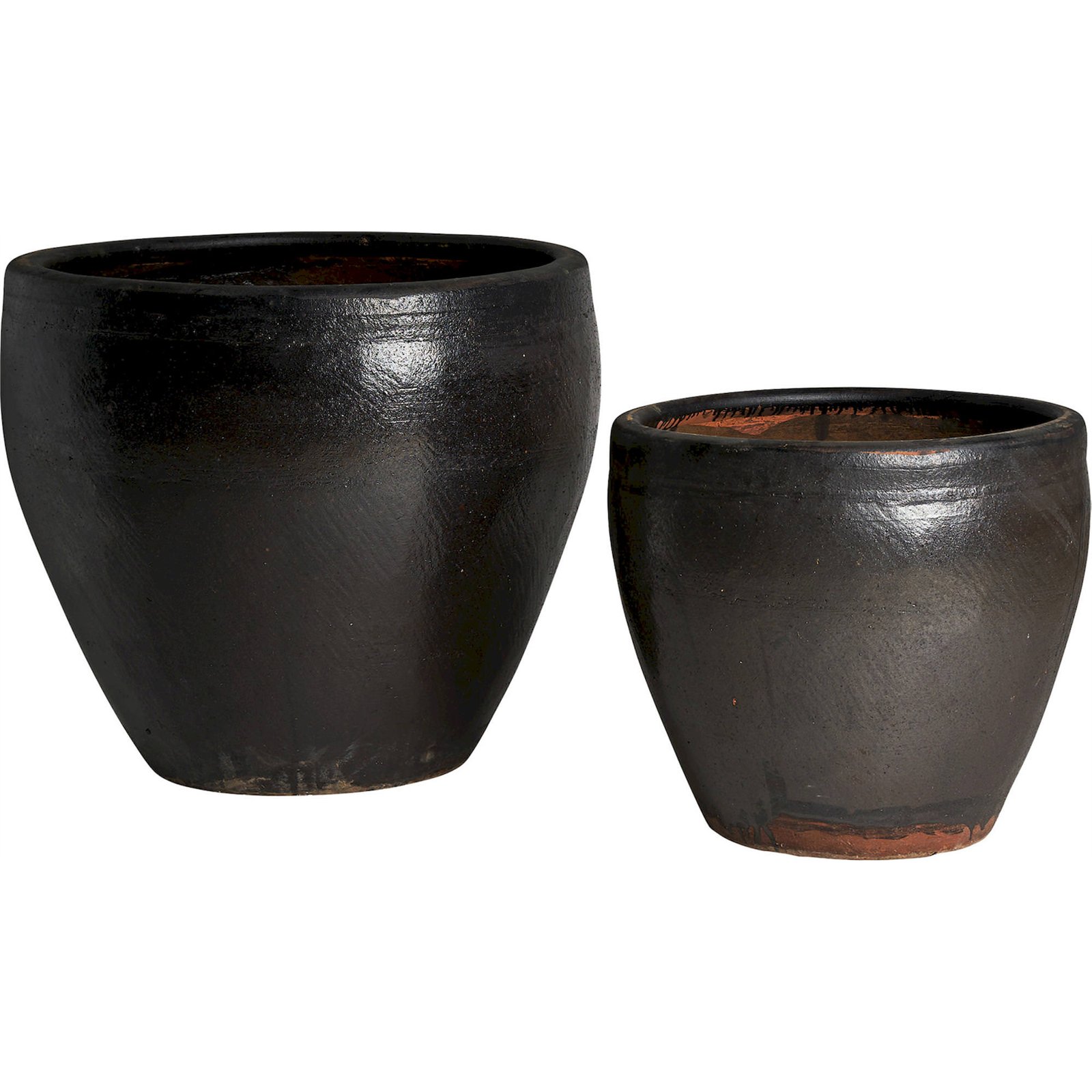 Lot De 2 Amphores En Céramique Noire Style Contemporain - Noir Ébène Satiné