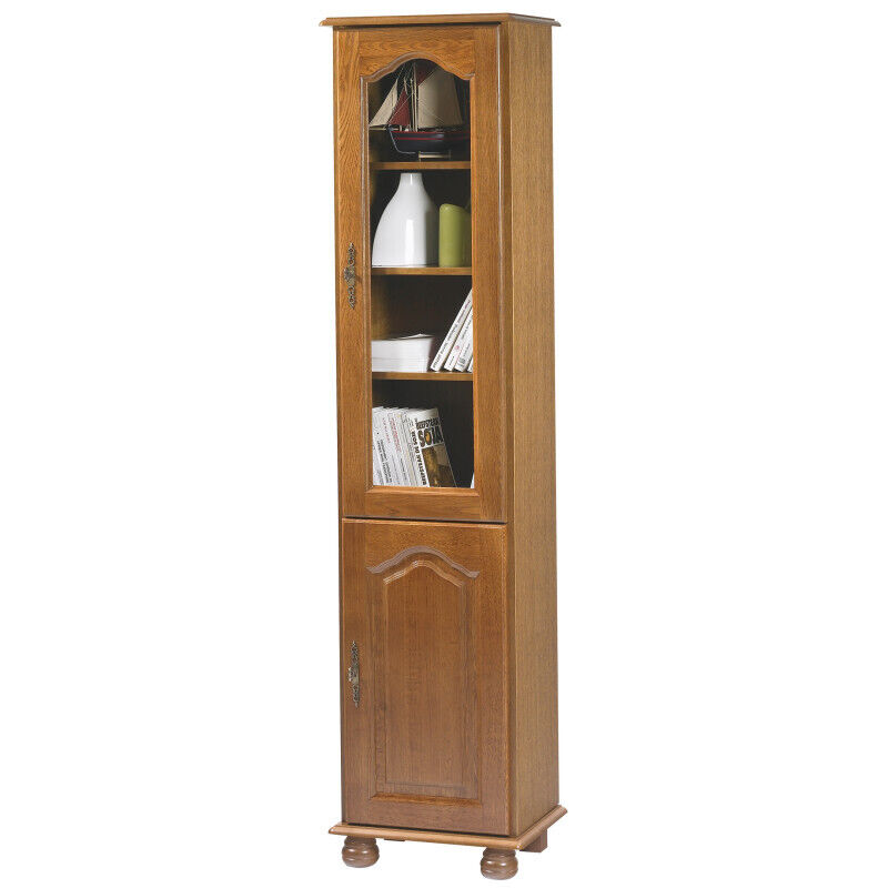 Bibliothèque Beaux Meubles Pas Chers Chêne Rustique 2 Portes 6 Niches L 44,2 H 182,2 P 33 Cm Marron