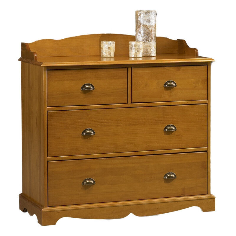 Commode Beaux Meubles Pas Chers 4 Tiroirs 96 X 91,6 X 42 Cm Marron Pin Massif