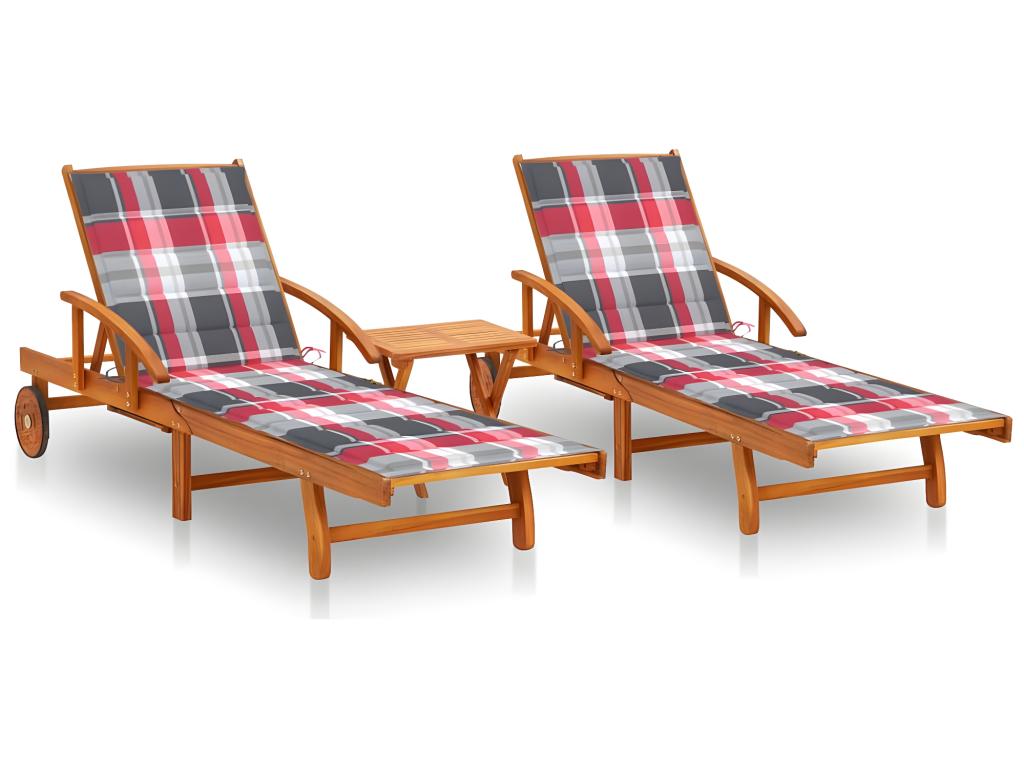 Lot De 2 Transats Chaise Longue Bain De Soleil Lit De Jardin Terrasse Meuble D'extérieur 199 Cm Avec Table Et Coussins A