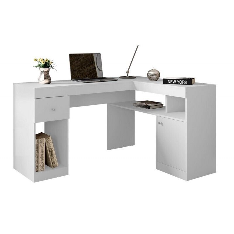 Bureau D'angle Beaux Meubles Pas Chers 137,2 X 111,6 X 75,5 Cm Blanc Panneaux De Particules