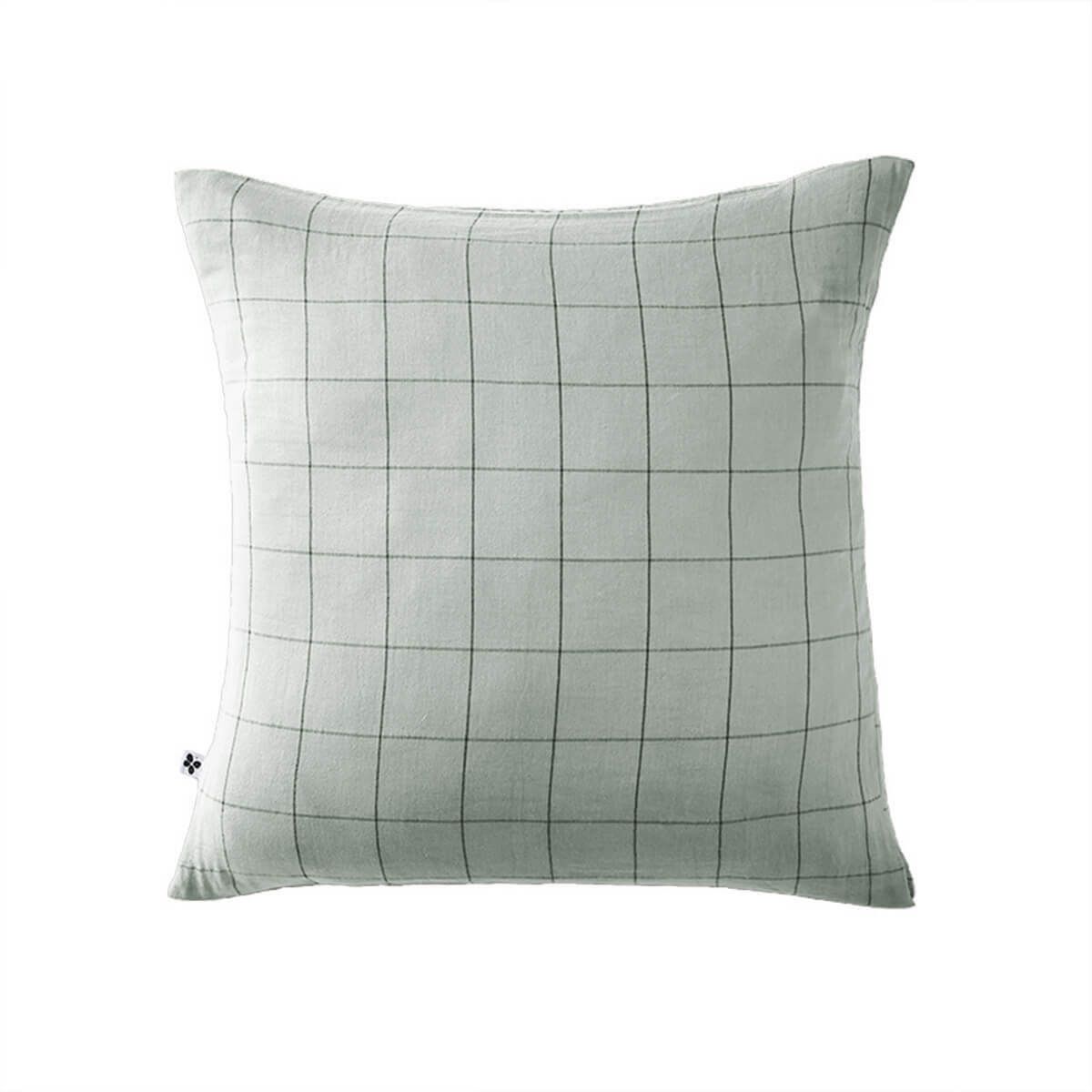 Ourea Motif - Taie D'oreiller 60x60cm Gaze De Coton Eucalyptus À Grands Carreaux