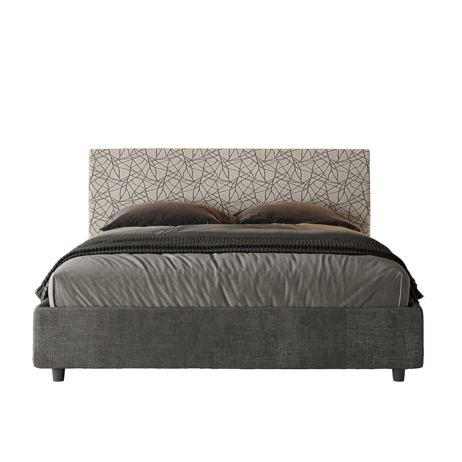 Lit Sans Sommier Rembourré 160x210 Tissu Era 02 Gris Arla
