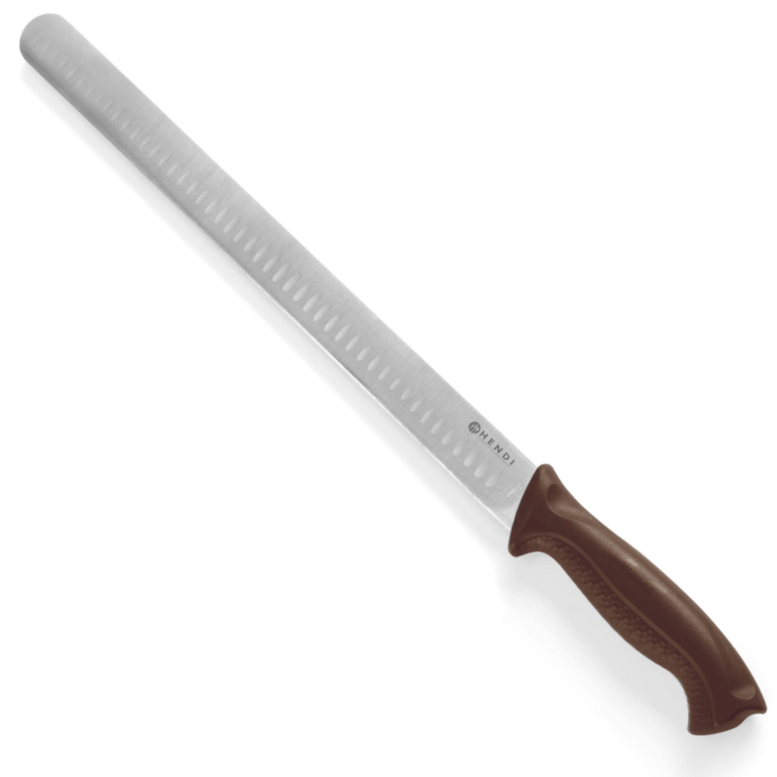Couteau À Viande Pour Jambon Et Saumon, Affûté En Boule, Haccp, Long, 490 Mm, Marron - Hendi 842966