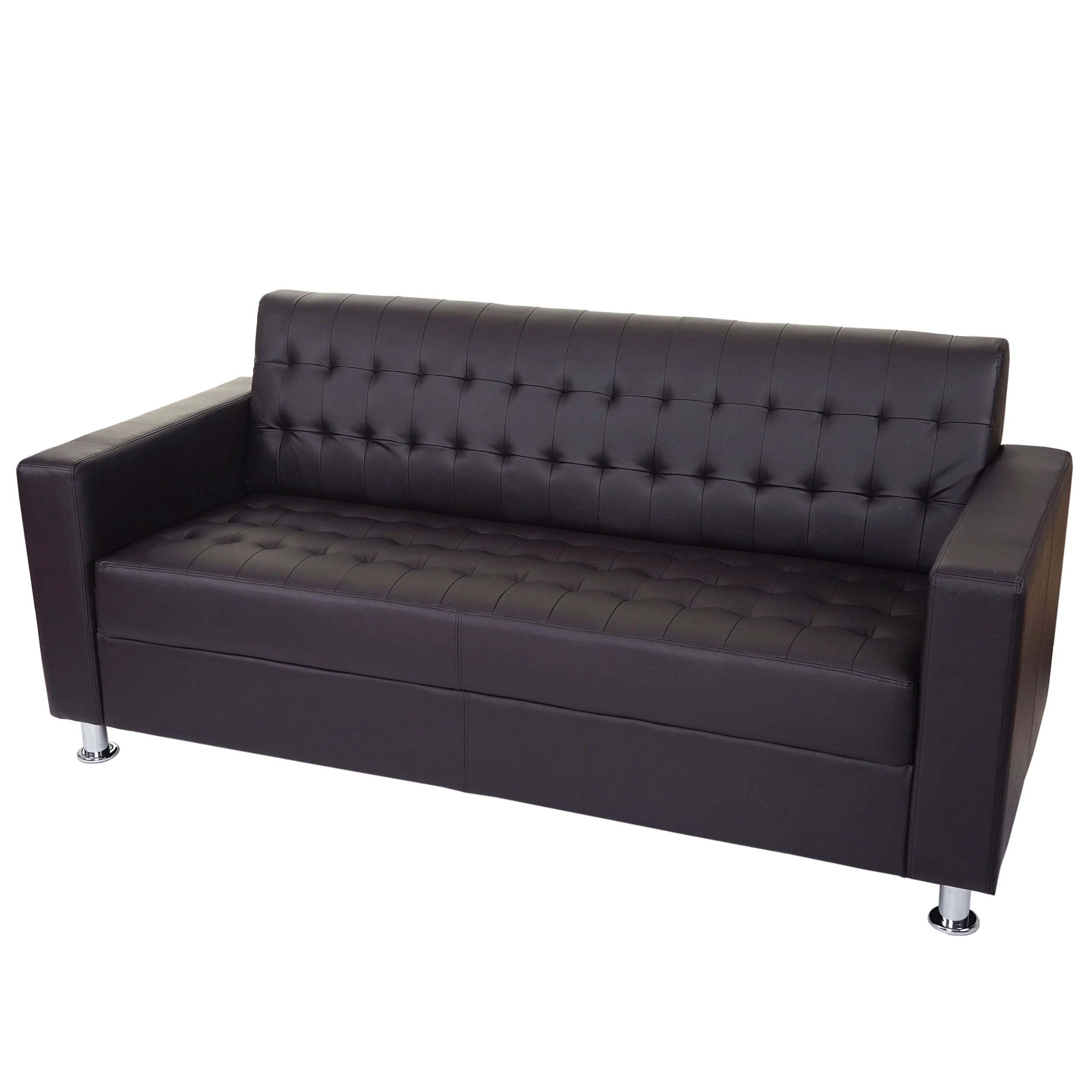 Canapé 3 Places 180 Cm Style Lounge Assise Rembourrée Simili Cuir Marron Pieds Métal 04_0011359