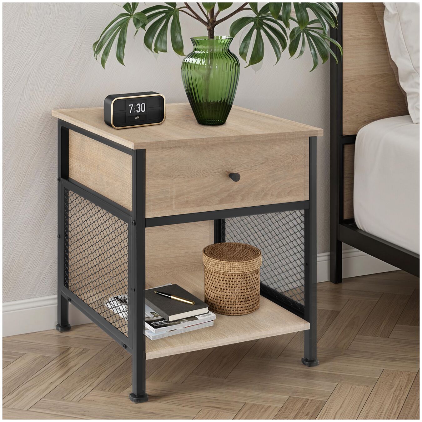 Table De Chevet Style Industriel 45 X 46 X 555 Cm Bois Clair