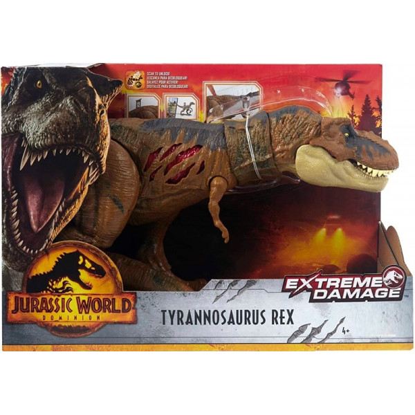 Coffret Dinosaure Tyrannosaurus Rex 43 Cm - Articule - Dino Extreme Damage - Jurassic World - Mattel Hgc19