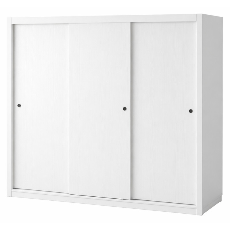 Armoire Dressing 3 Portes Coulissantes 4 Tiroirs 11 Niches Blanche L 185.5 H 208 P 49.5 Cm