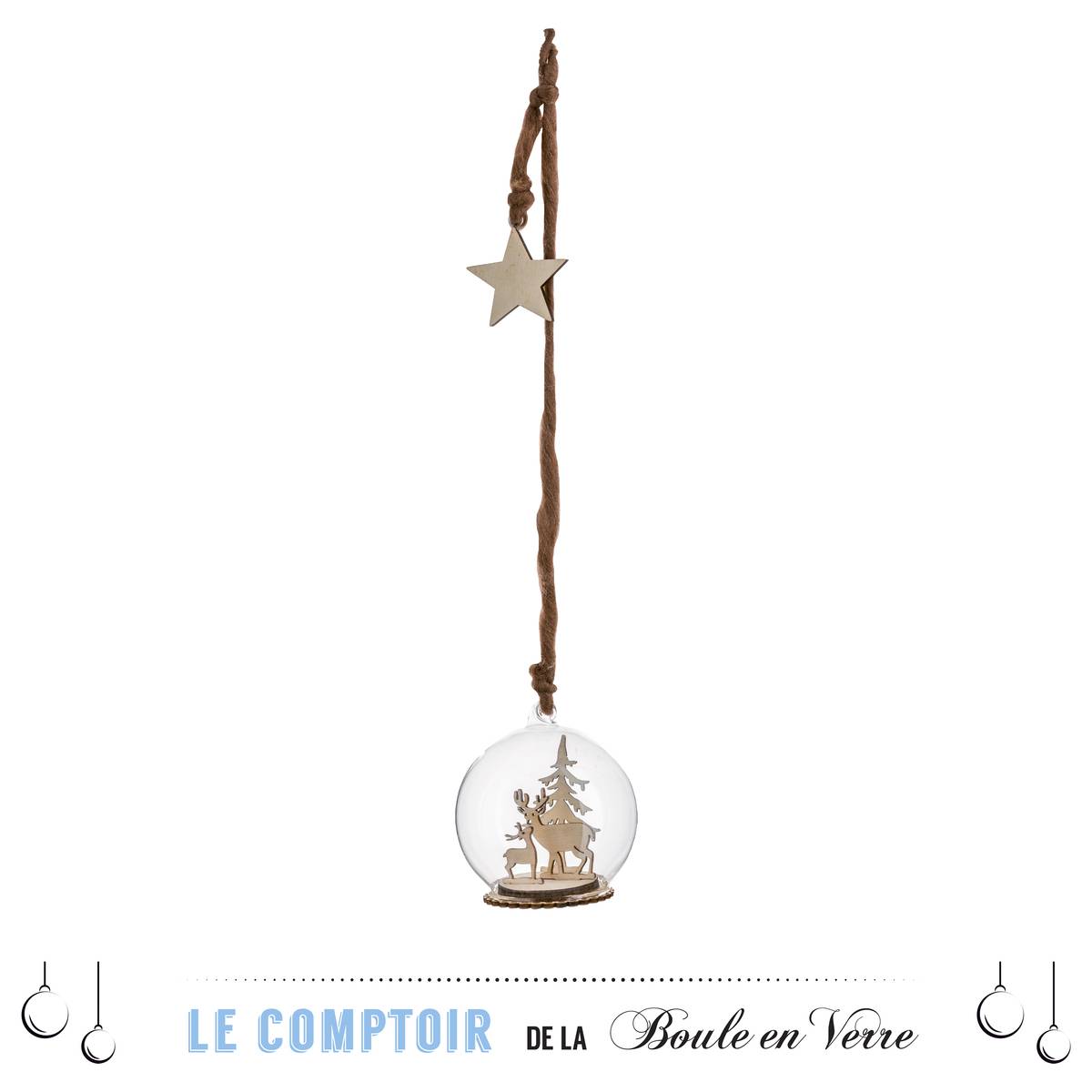Boule De Noël Verre Inséré Décor Bois - Feeric Lights & Christmas