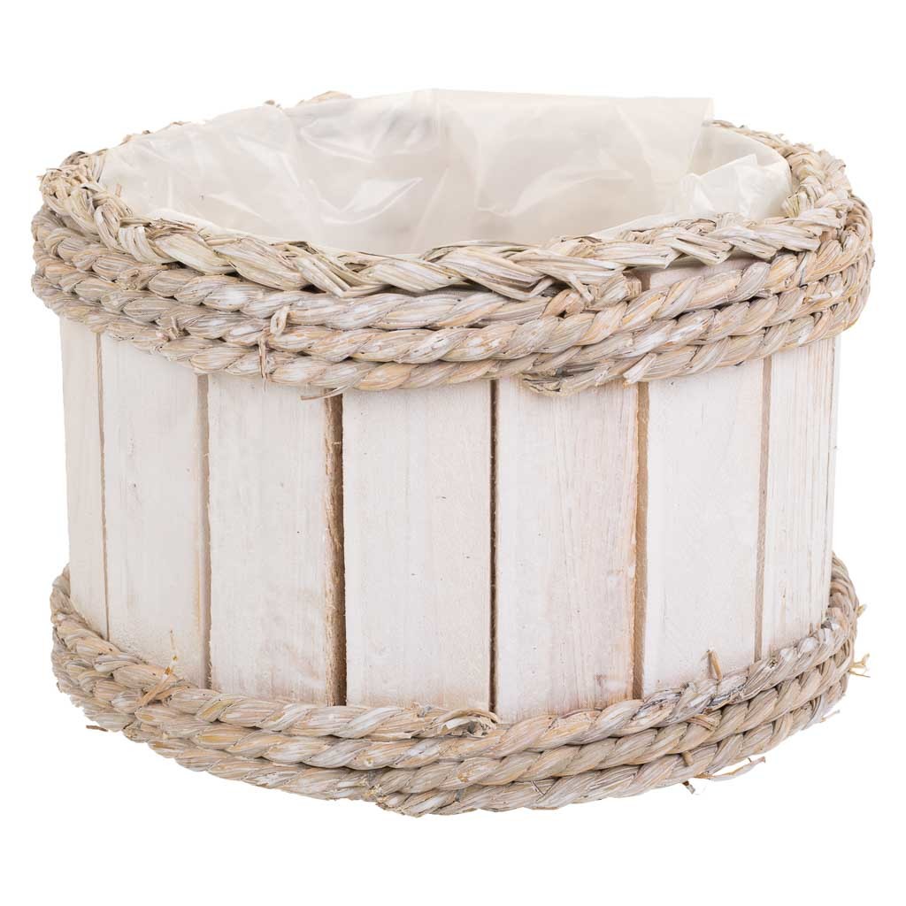 Panier En Bois Et Corde Blanc D20x12/21h