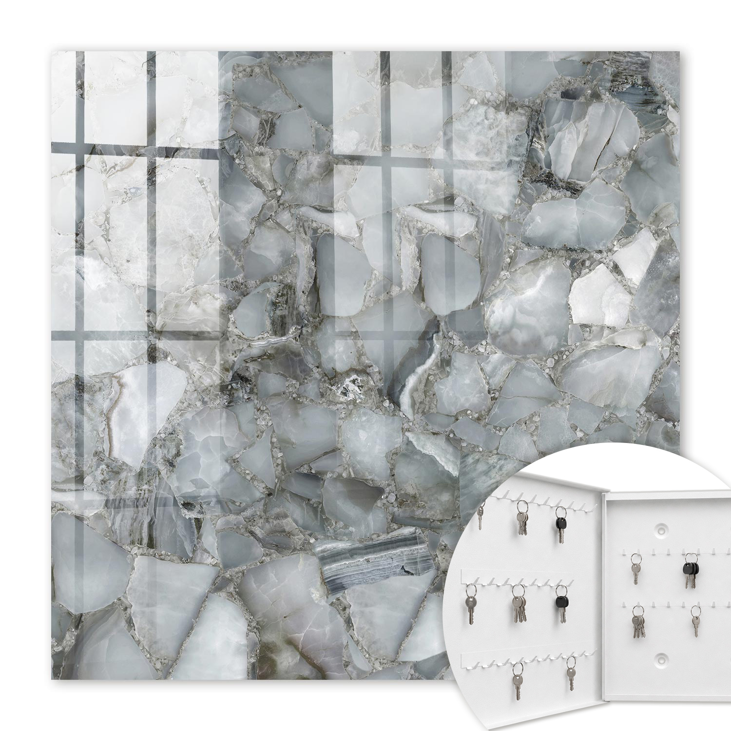 Armoire À Clés - (30 Cm X 30 Cm) - Boîte À Clés Murale - Coffret De Rangement Pour Clés - Couleur Blanche - Ouverture Vers La Gauche - Pour Maison Et Bureau - Mosaïque De Pierre