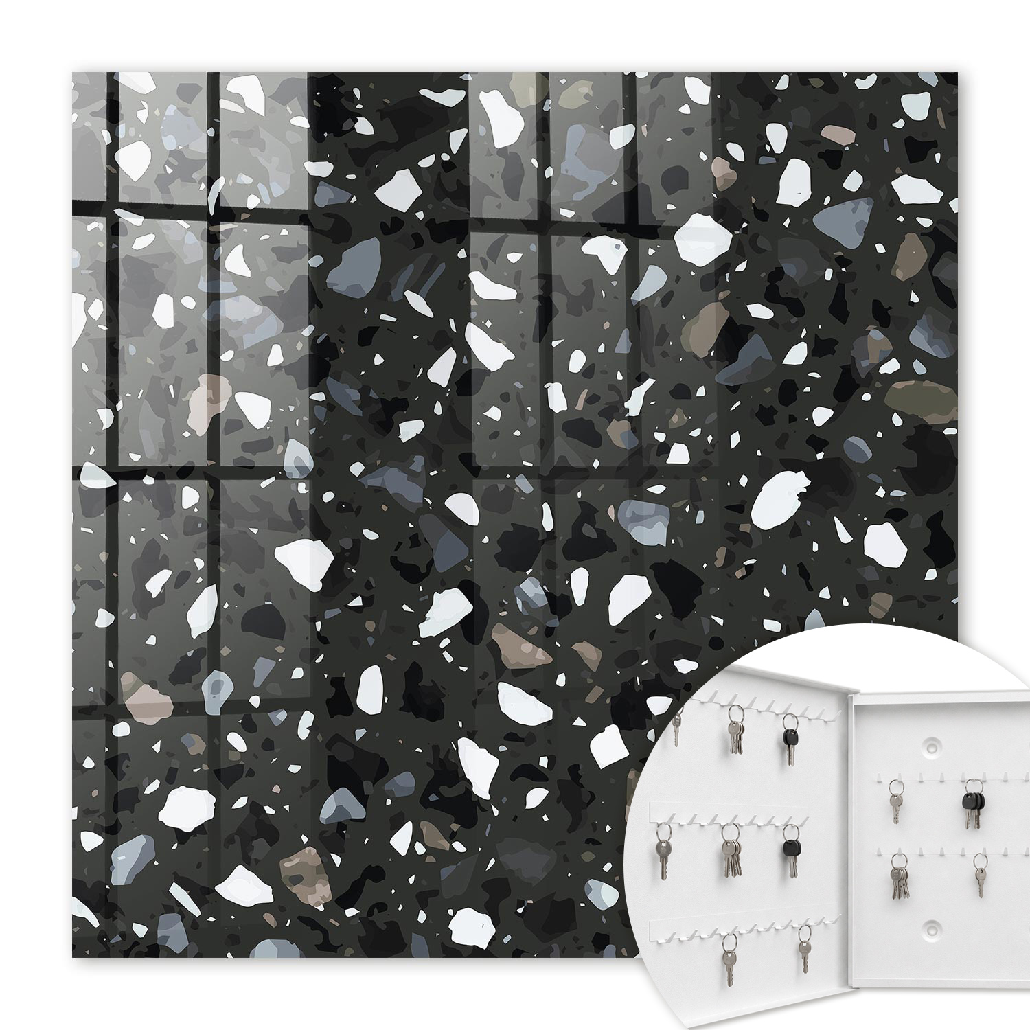 Armoire À Clés - (30 Cm X 30 Cm) - Boîte À Clés Murale - Coffret De Rangement Pour Clés - Couleur Blanche - Ouverture Vers La Gauche - Pour Maison Et Bureau - Mosaïque Élégante