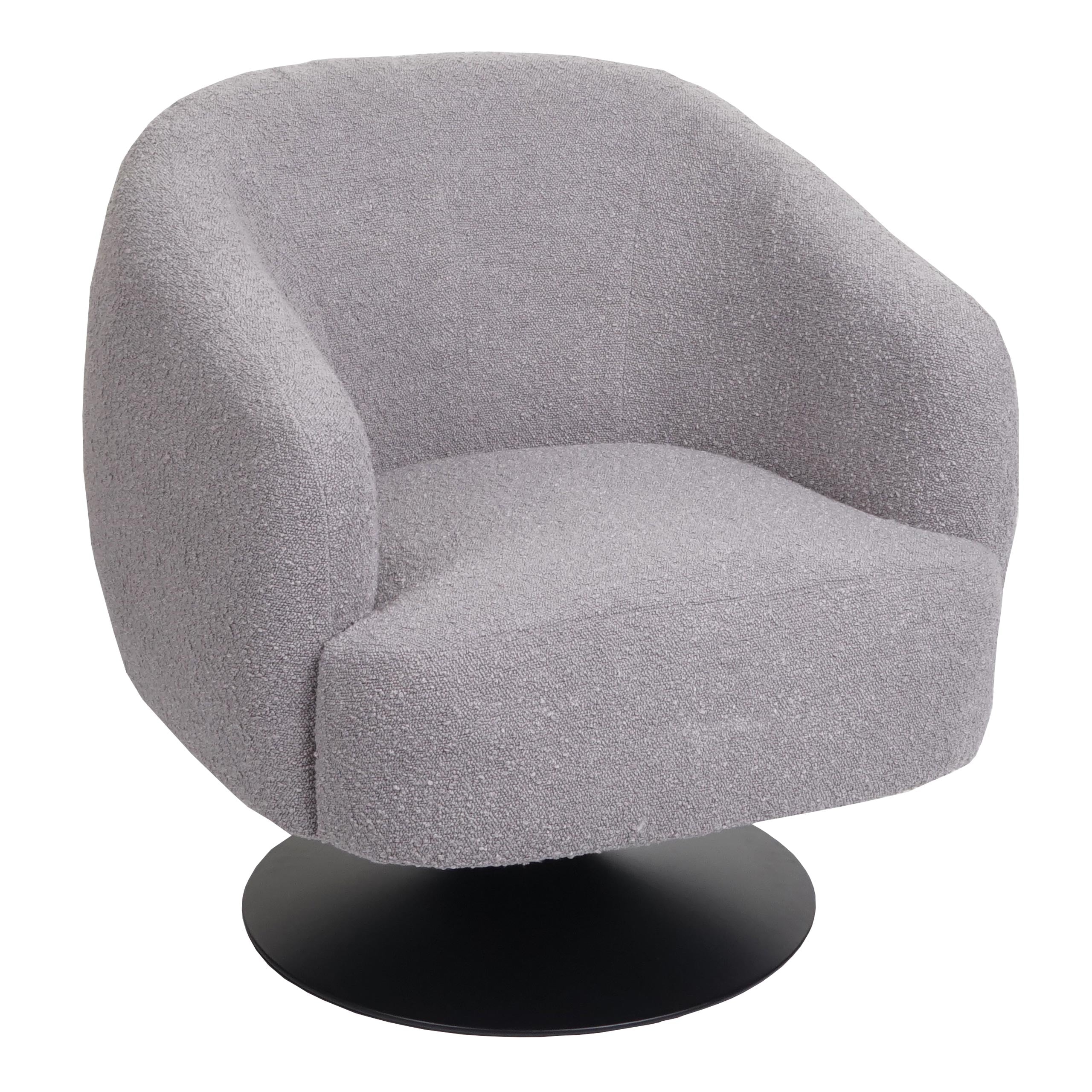 Fauteuil Lounge Pivotant Design Assise Large Tissu Bouclé Métal Gris Clair 04_0006851