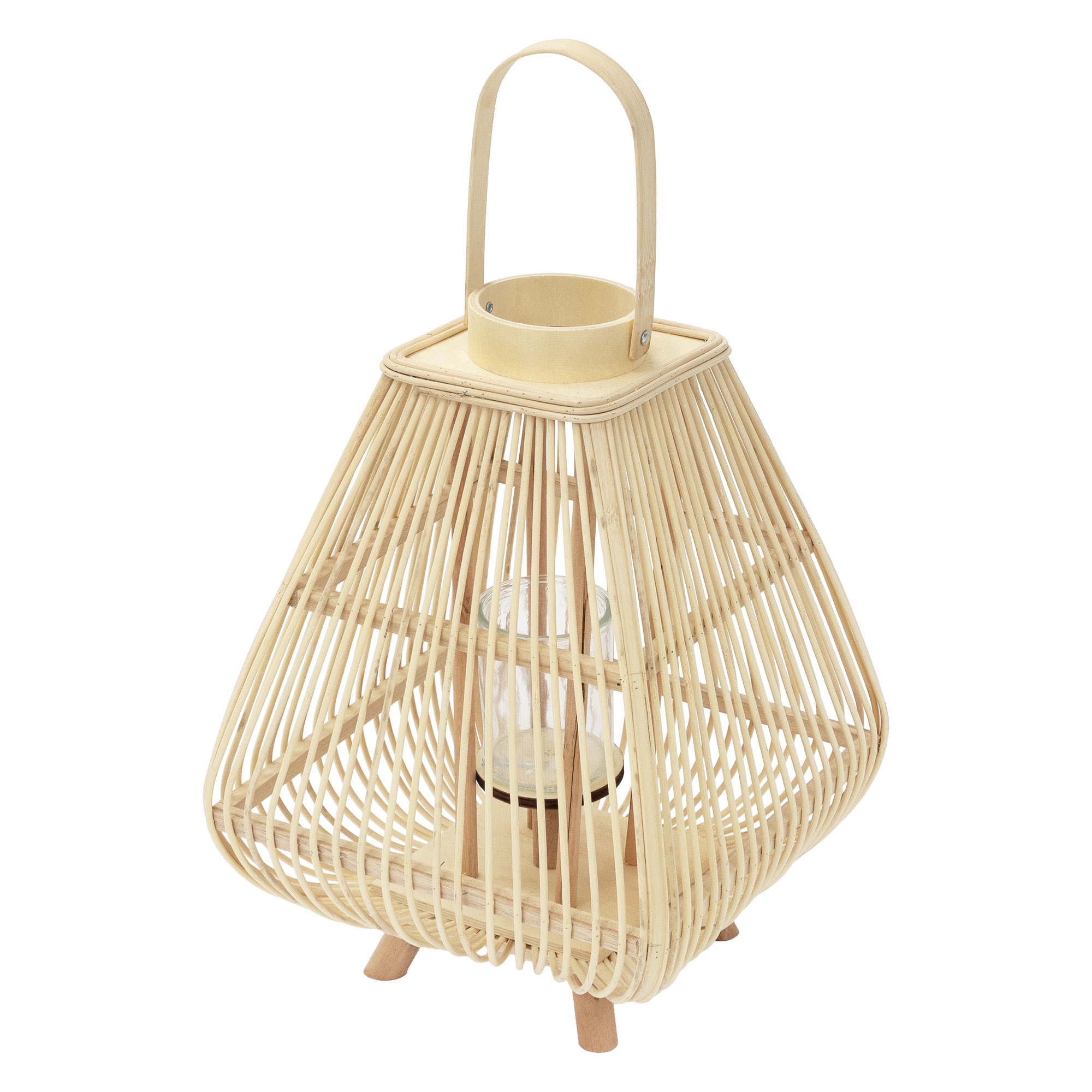 Ecd Germany Lanterne En Bambou 55.5 Cm Photophore Naturel Avec Poignée Et Insert En Verre Style Bohème Pour Jardin Ou Salon Porte-bougie Tressé Décoratif Extérieur Et Intérieur Ambiance Chaleureuse