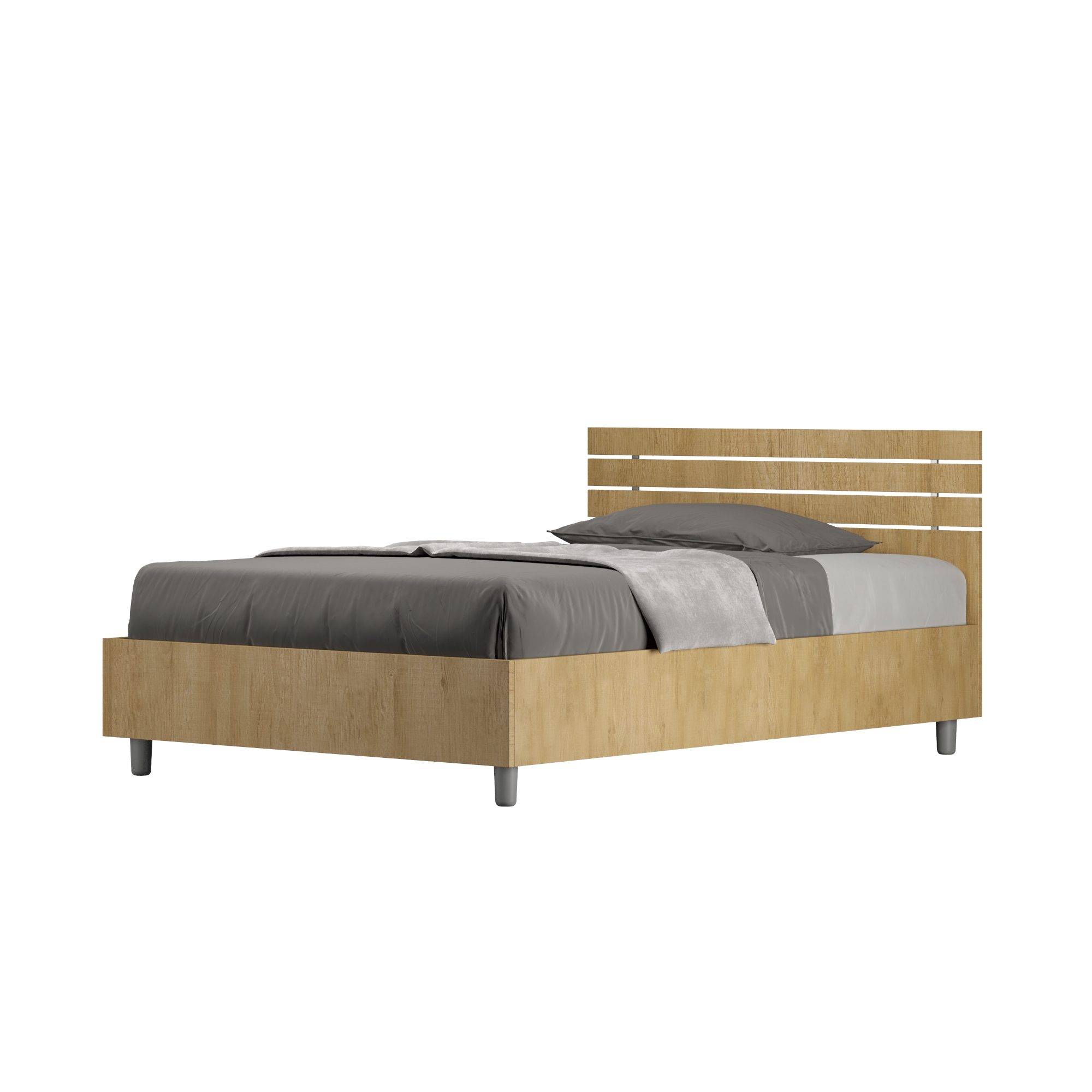 Lit 1 Place Et Demi Avec Sommier 120x200 Tête De Lit Droite Avec Des Lames Chêne Nature Ankel