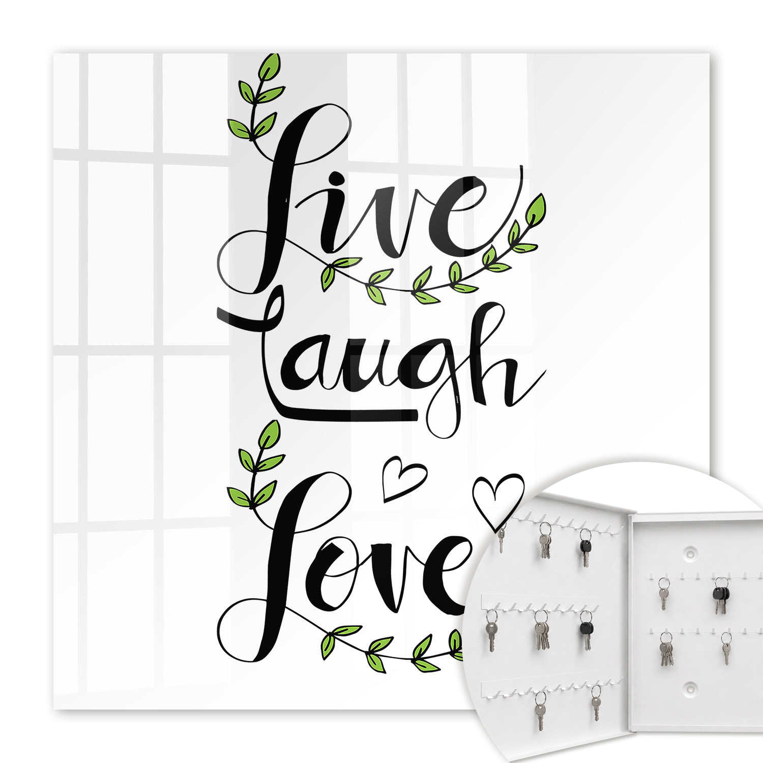 Armoire À Clés - (30 Cm X 30 Cm) - Boîte À Clés Murale - Coffret De Rangement Pour Clés - Couleur Blanche - Ouverture Vers La Gauche - Pour Maison Et Bureau - Typographie Positive