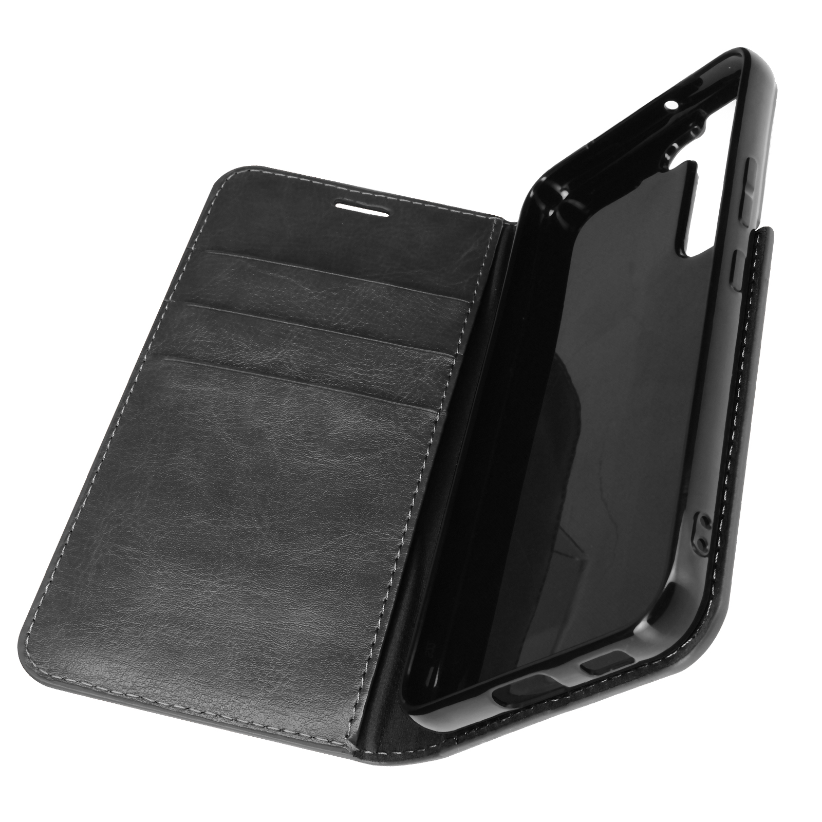 Étui Pour Samsung Galaxy S22 Folio Cuir Véritable Porte Cartes Support Vidéo Noir