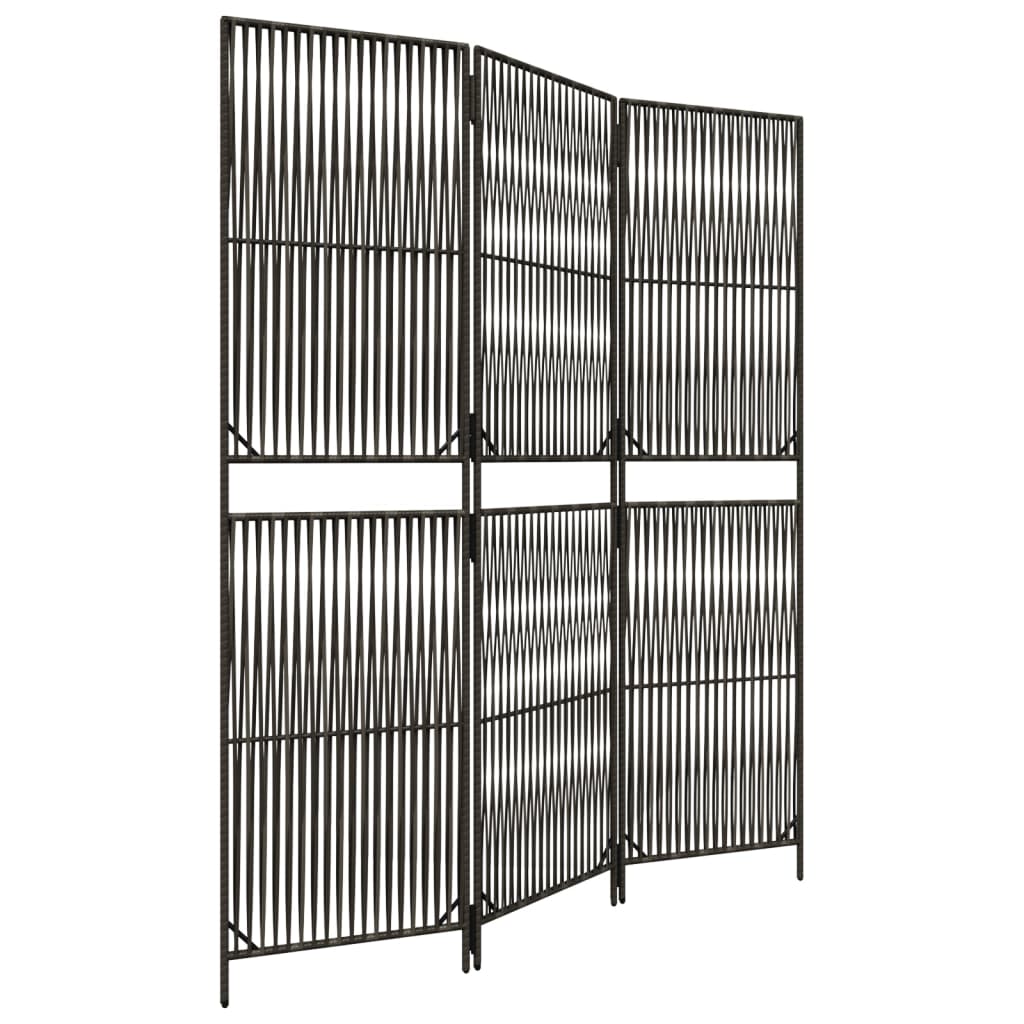 Paravent Séparateur De Pièce Cloison 3 Panneaux En Résine Tressée Gris Et Acier Dec030769