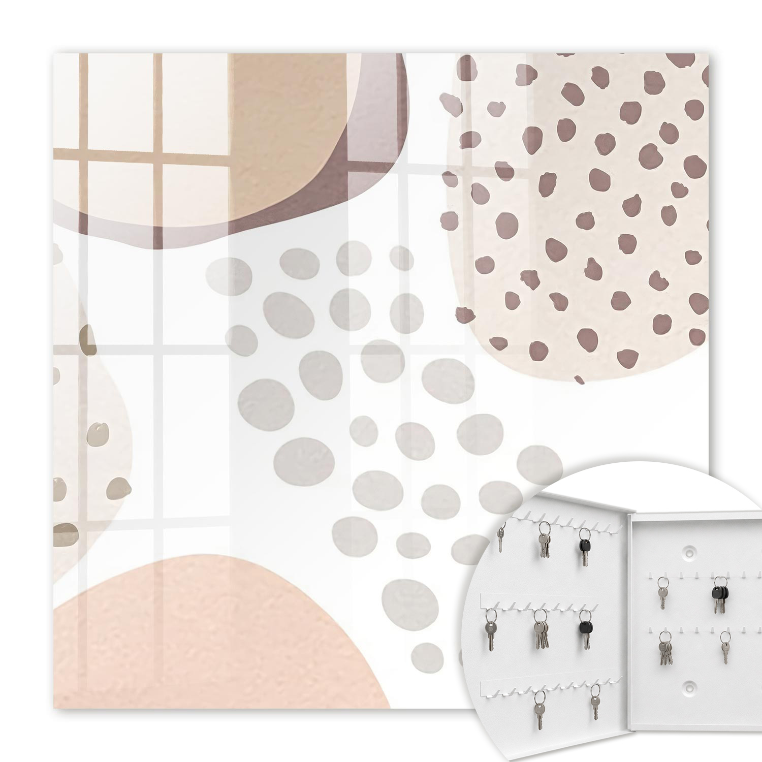 Armoire À Clés - (30 Cm X 30 Cm) - Boîte À Clés Murale - Coffret De Rangement Pour Clés - Couleur Blanche - Ouverture Vers La Gauche - Pour Maison Et Bureau - Formes Organiques