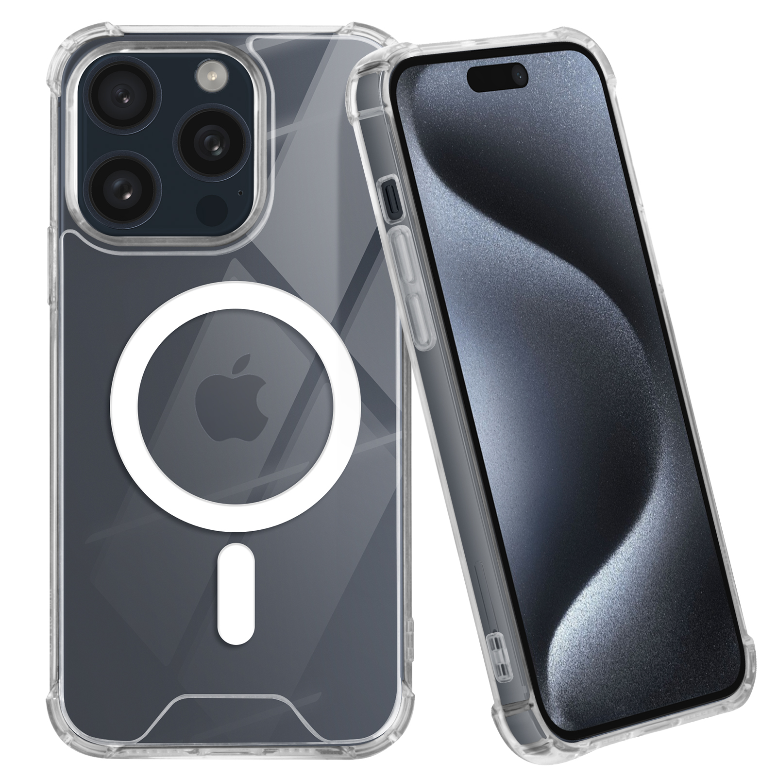 Coque Magsafe Pour Iphone 15 Pro Max Silicone Gel Coins Renforcés Transparent