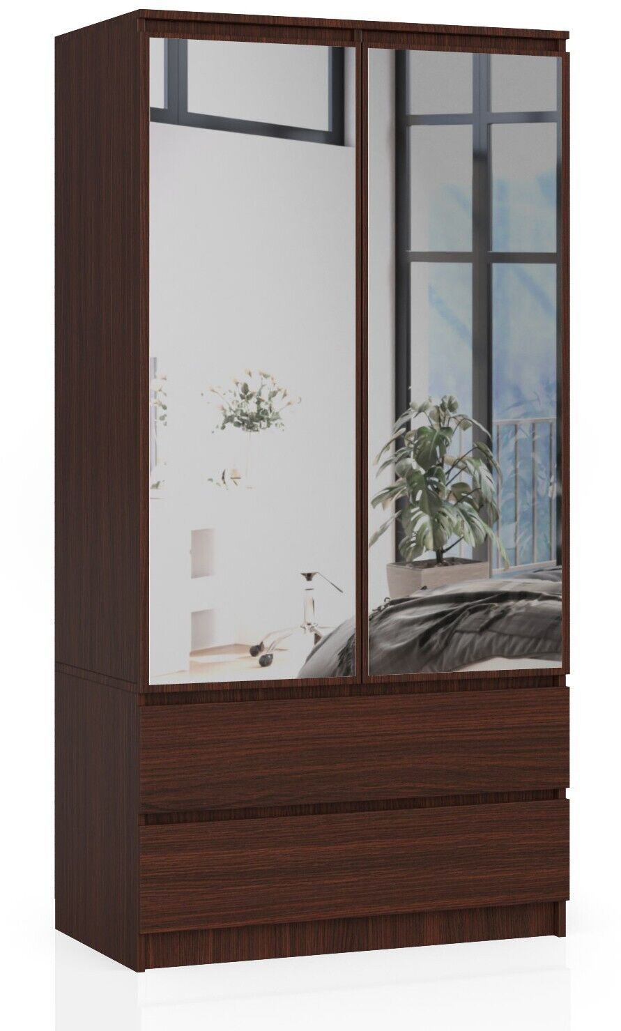 Armoire Akord S90 Wengé 90 Cm 2 Portes 2 Tiroirs Façade Wengé 4 Étagères 90x51x180 Cm