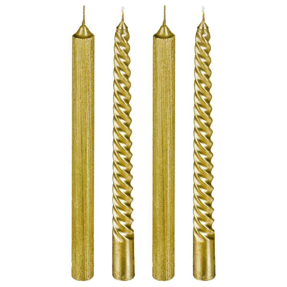 Lot De 4 Bougies Batons Pailletées Ou Twist 48 Gr Or - Feeric Lights & Christmas
