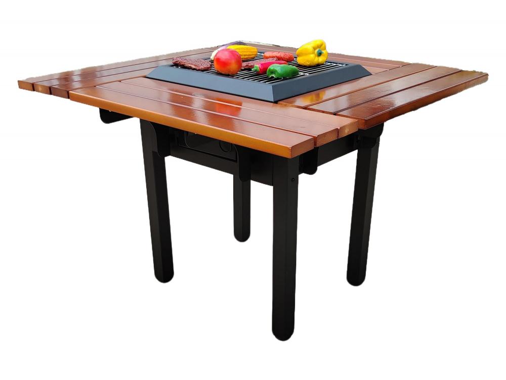 Table De Barbecue Avec Gril Et Plateau En Bois