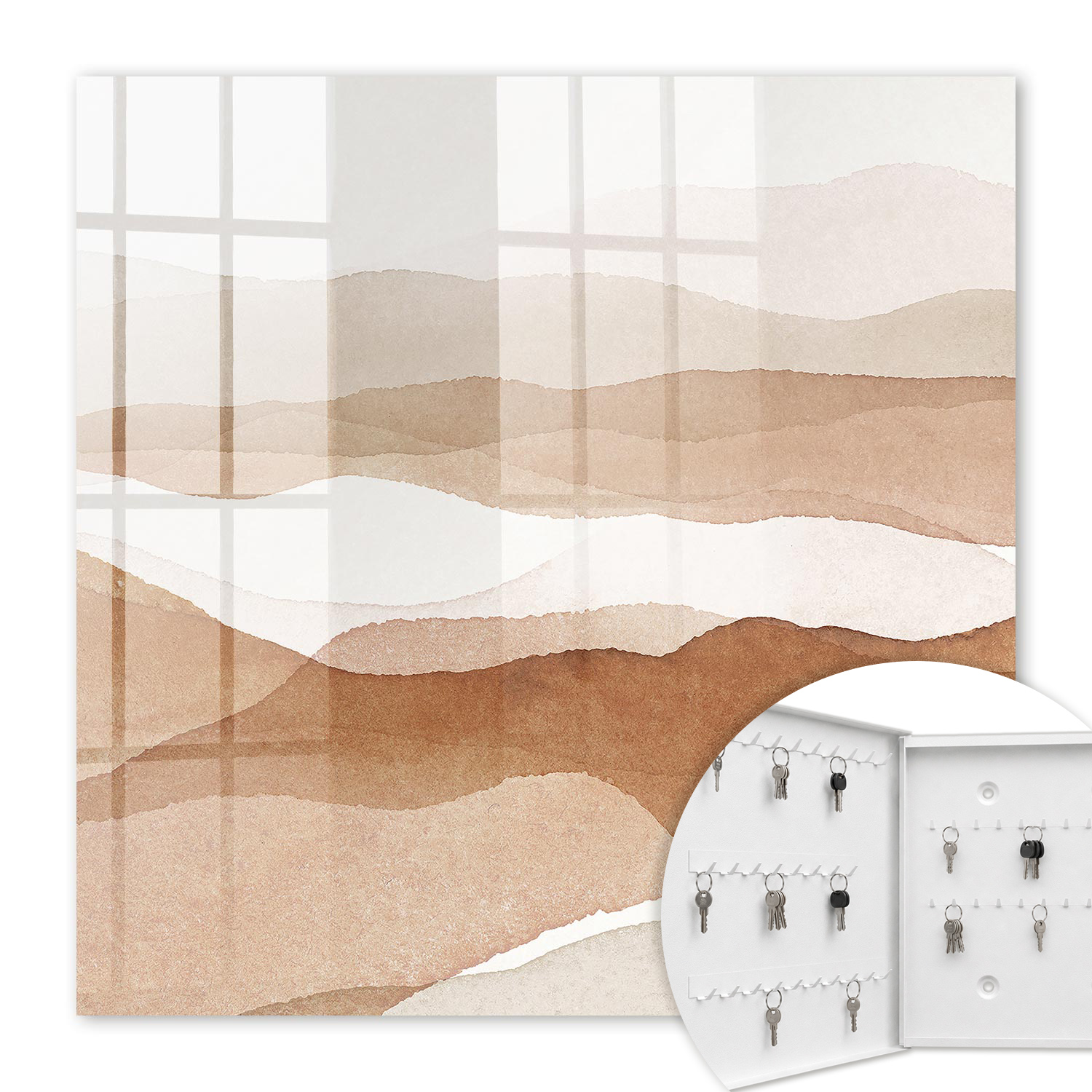 Armoire À Clés - (30 Cm X 30 Cm) - Boîte À Clés Murale - Coffret De Rangement Pour Clés - Couleur Blanche - Ouverture Vers La Gauche - Pour Maison Et Bureau - Vagues Pastel