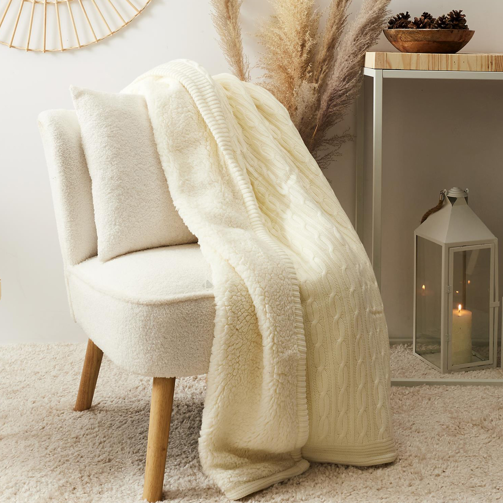 Plaid Torsadé Sherpa Collection Octave 120x150 Cm Beige Crème