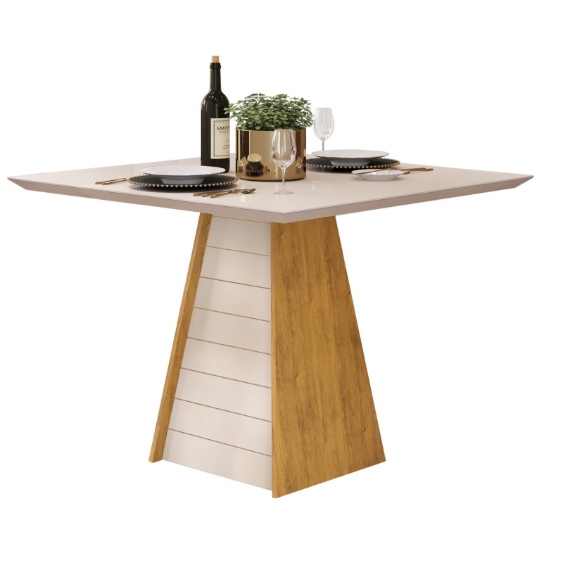 Table À Manger Beaux Meubles Pas Chers Fler 90 X 90 Cm 4 Places Chêne Blanc Écru Mdf Verre