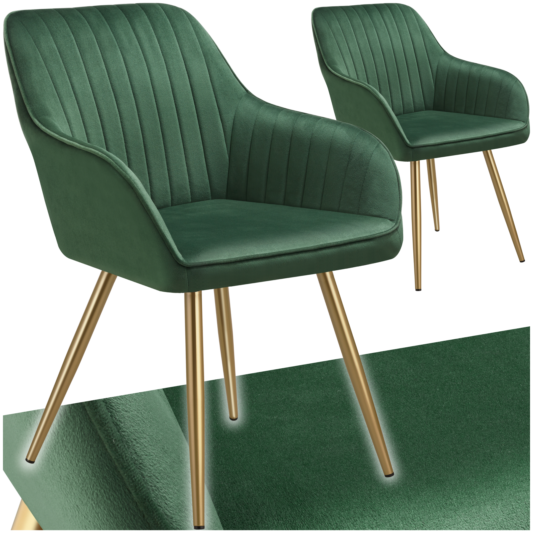 Lot 2 Chaises De Salle À Manger Aspect Velours Matelassé Vert/or