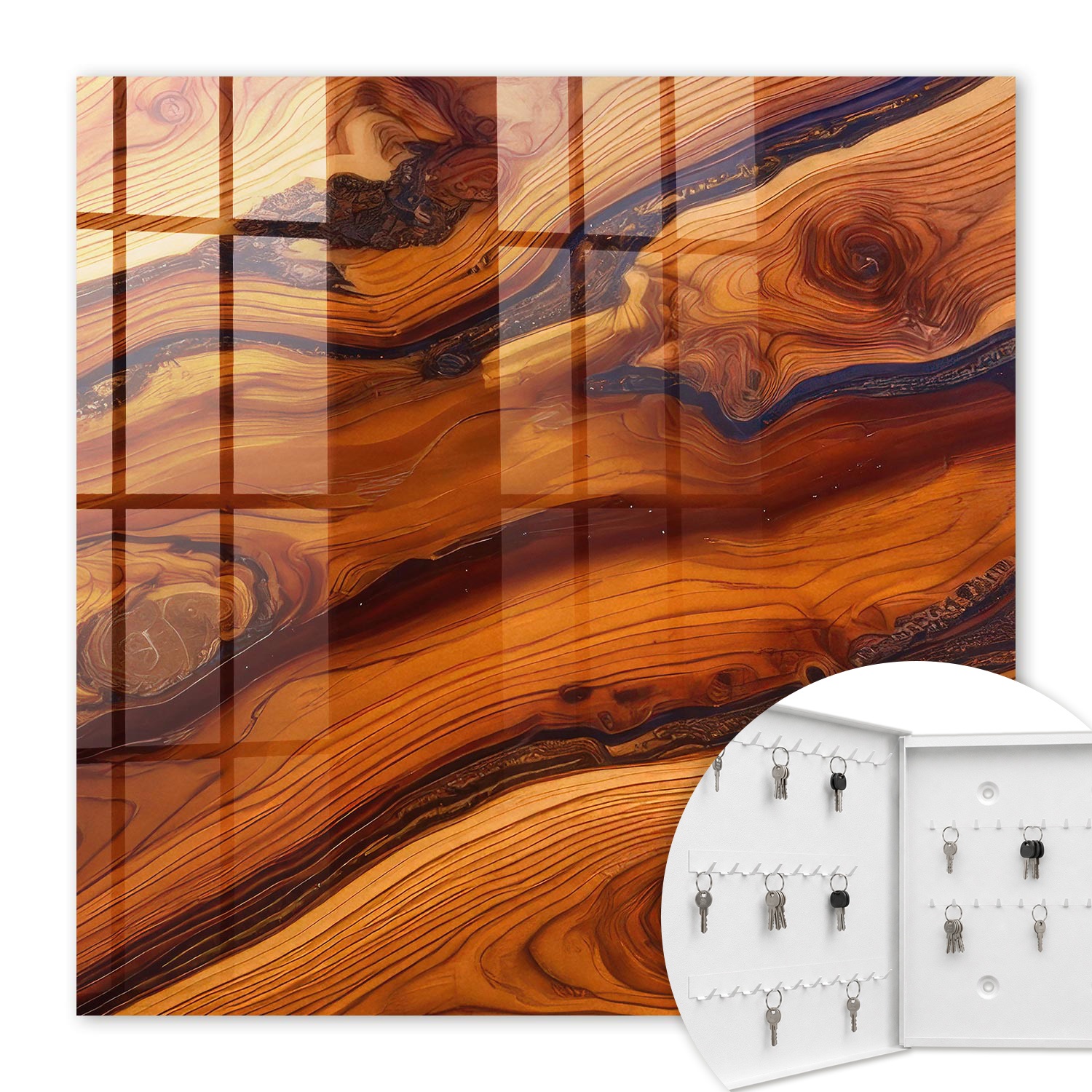 Armoire À Clés - (30 Cm X 30 Cm) - Boîte À Clés Murale - Coffret De Rangement Pour Clés - Couleur Blanche - Ouverture Vers La Gauche - Pour Maison Et Bureau - Essence De Bois