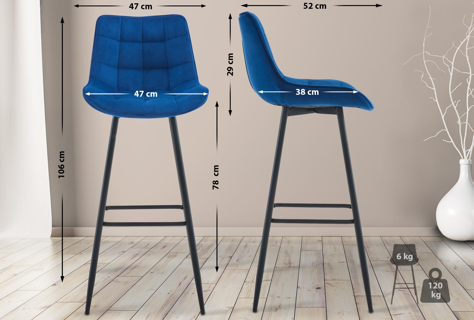 Tabouret De Bar Dartford Velours Bleu