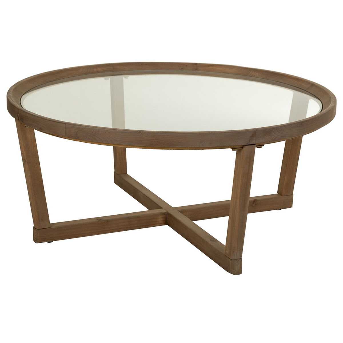 Table Basse Alexandra House Living Marron Fer Bois D'épicéa Verre Trempé 100 X 43 X 100 Cm