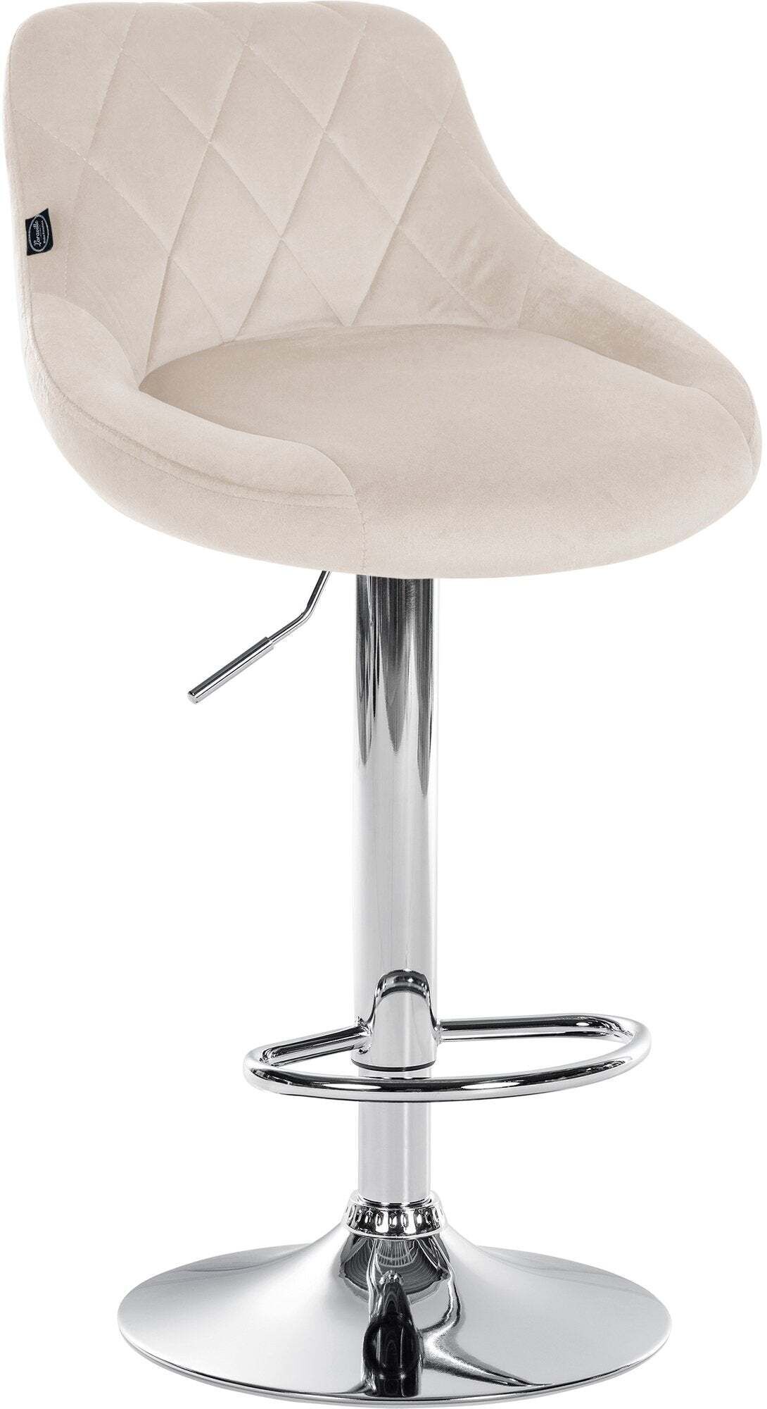 Tabouret De Bar En Velours Crème Coutures Décoratives Pivotant Support Métal Chromé Tdb10675
