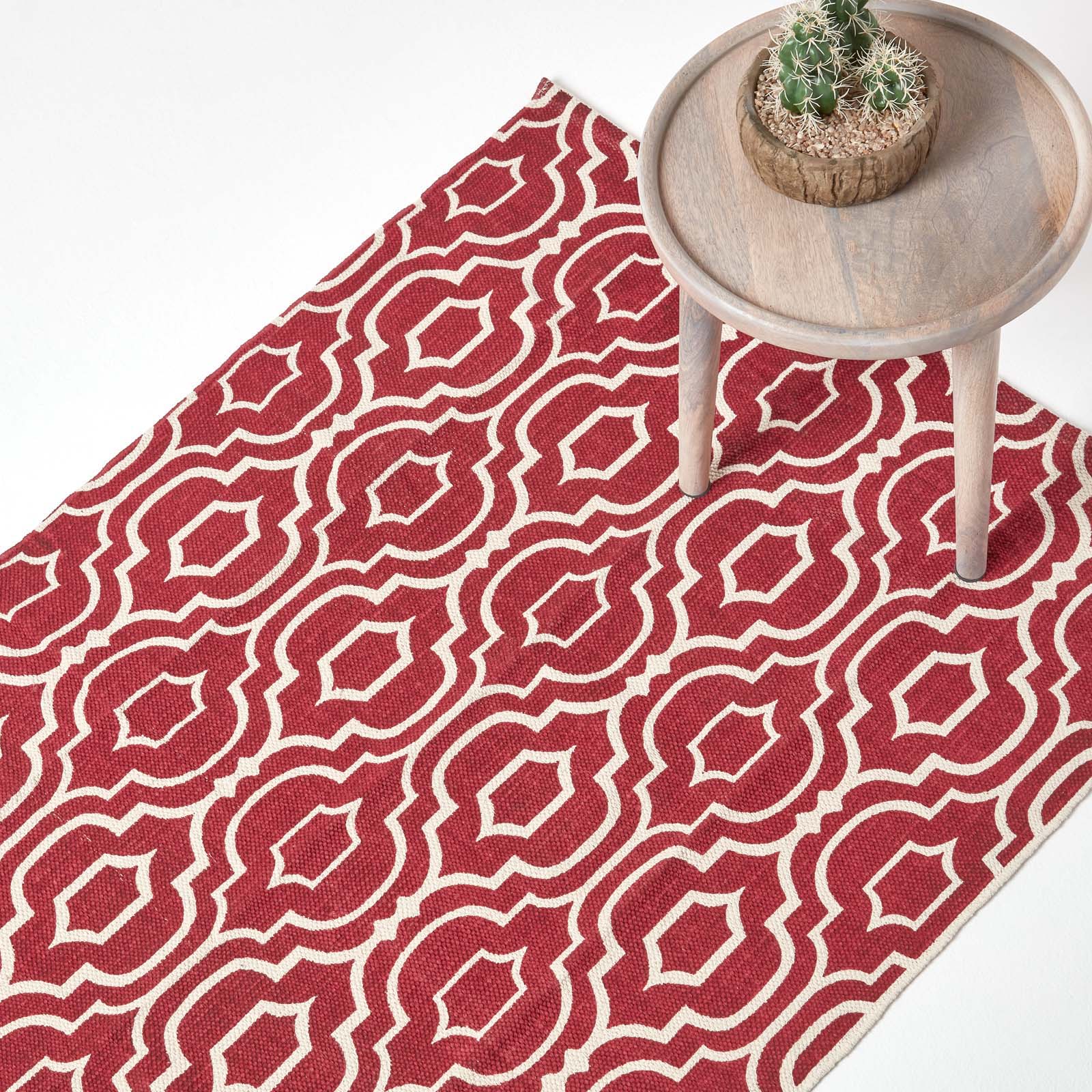 Tapis En Coton À Imprimé Géométrique Rouge Riga 120x170cm - Homescapes