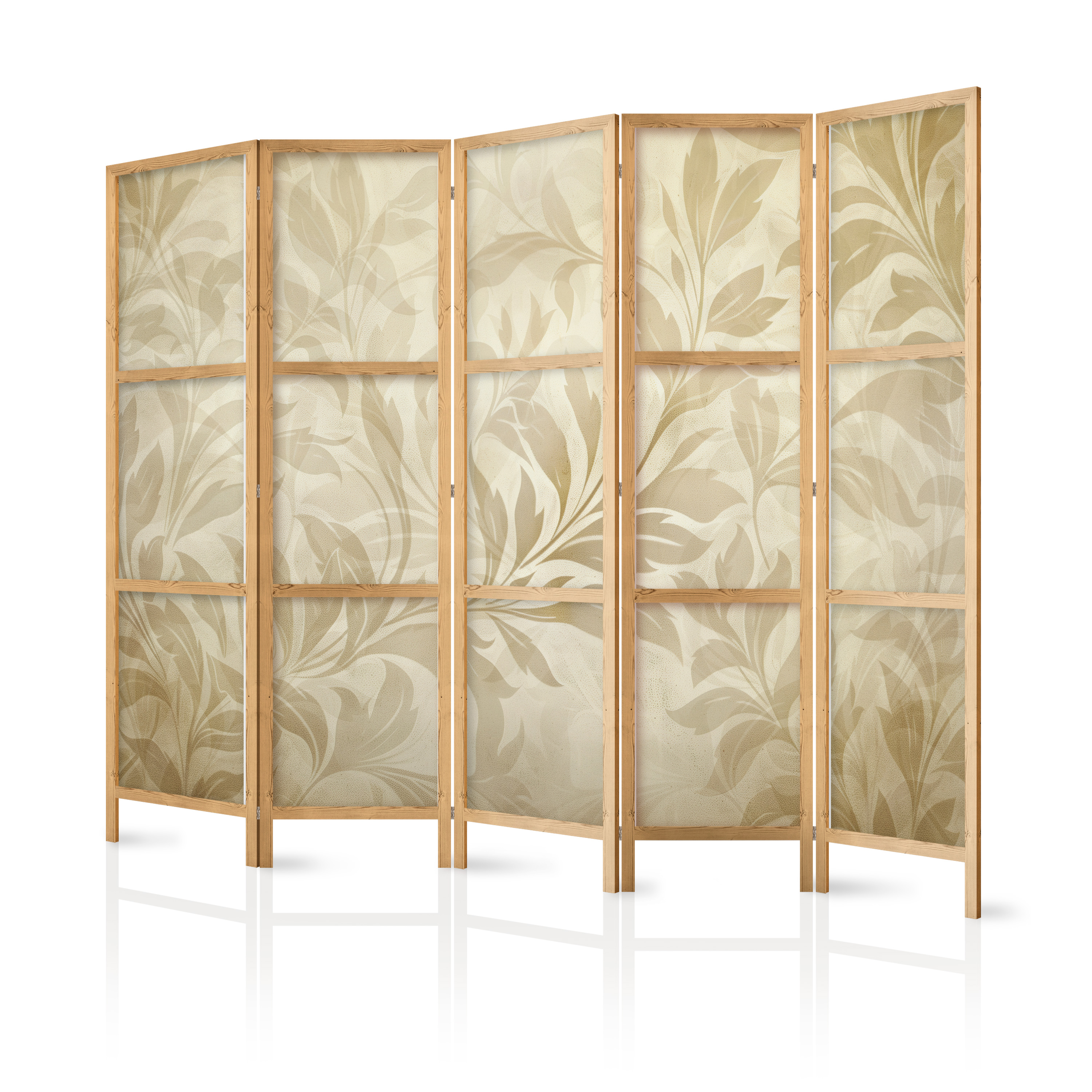 Paravent Japonais - Motif Botanique Aux Couleurs Sable 225x172
