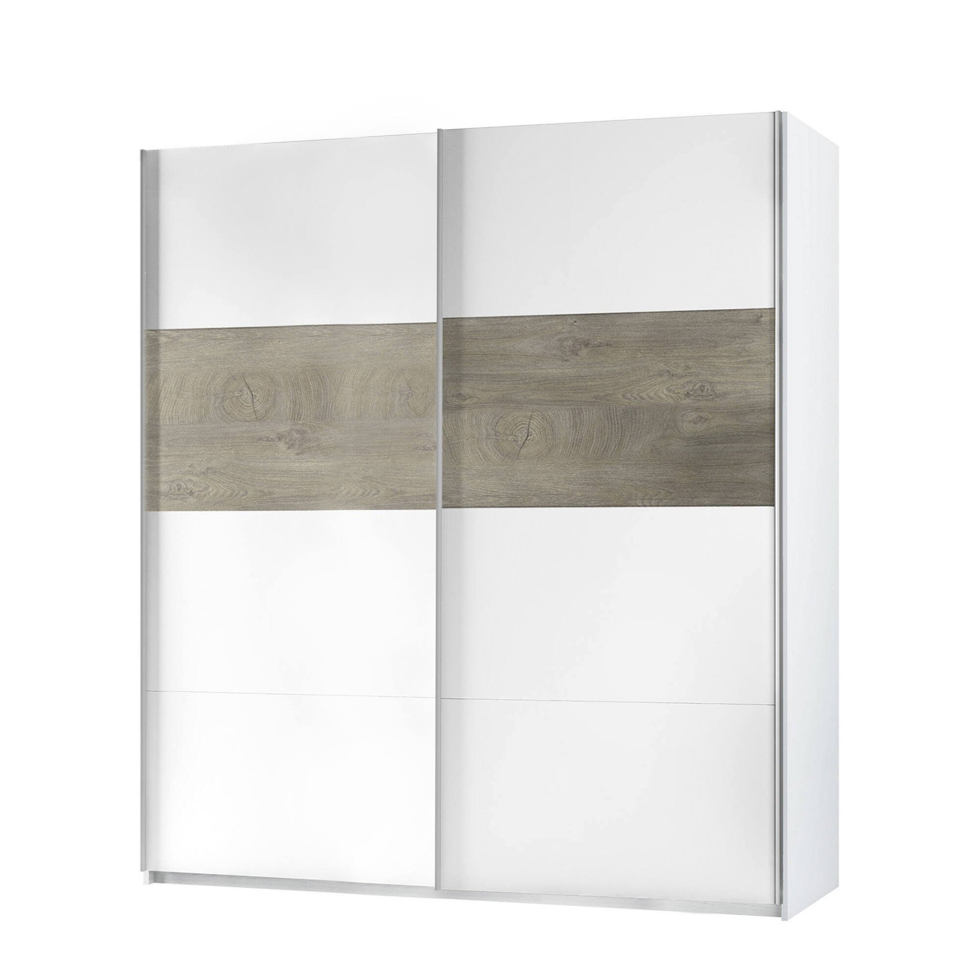 Armoire 2 Portes Effet Bois Beige, Blanc 210x60 Cm