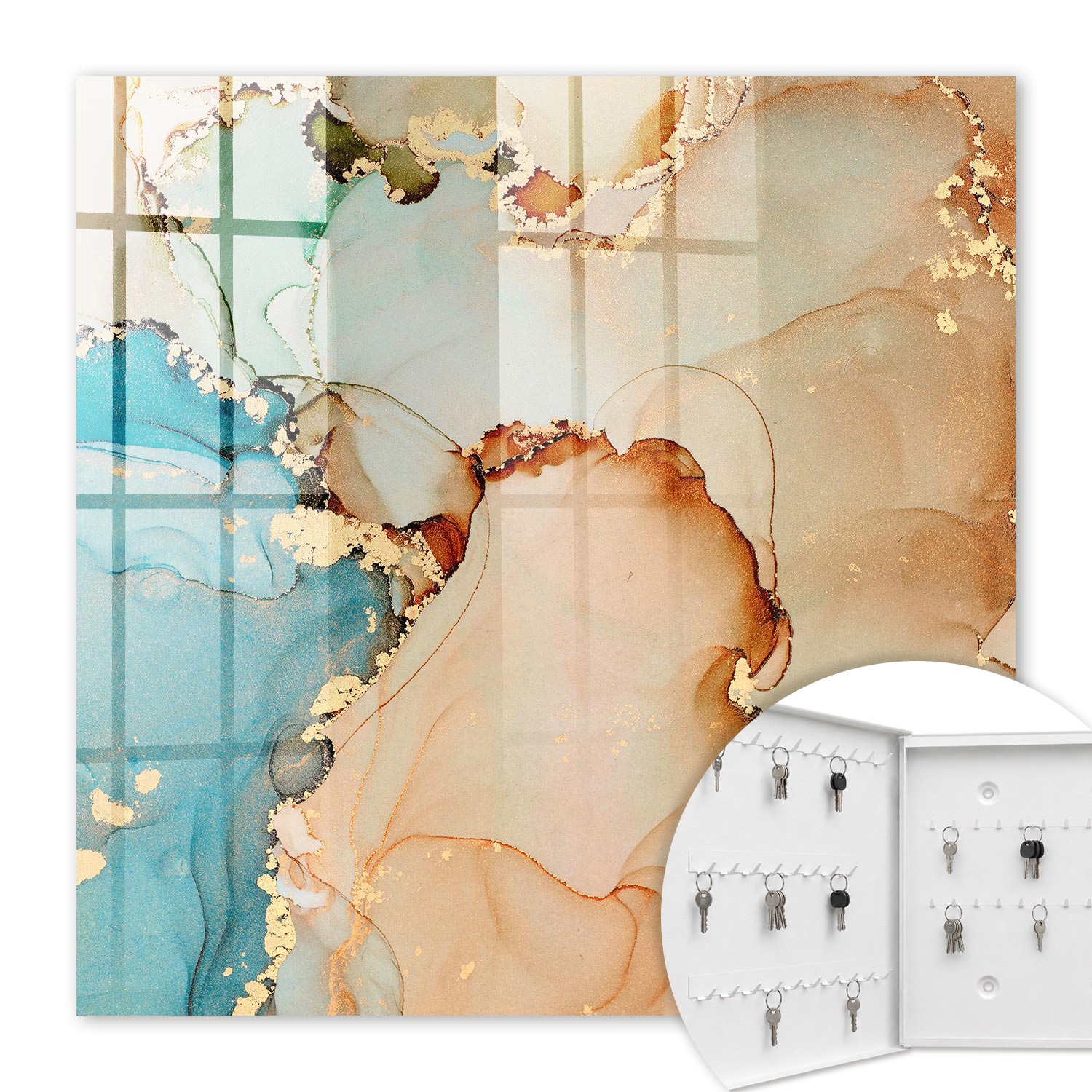 Armoire À Clés - (30 Cm X 30 Cm) - Boîte À Clés Murale - Coffret De Rangement Pour Clés - Couleur Blanche - Ouverture Vers La Gauche - Pour Maison Et Bureau - Élégance Abstraite