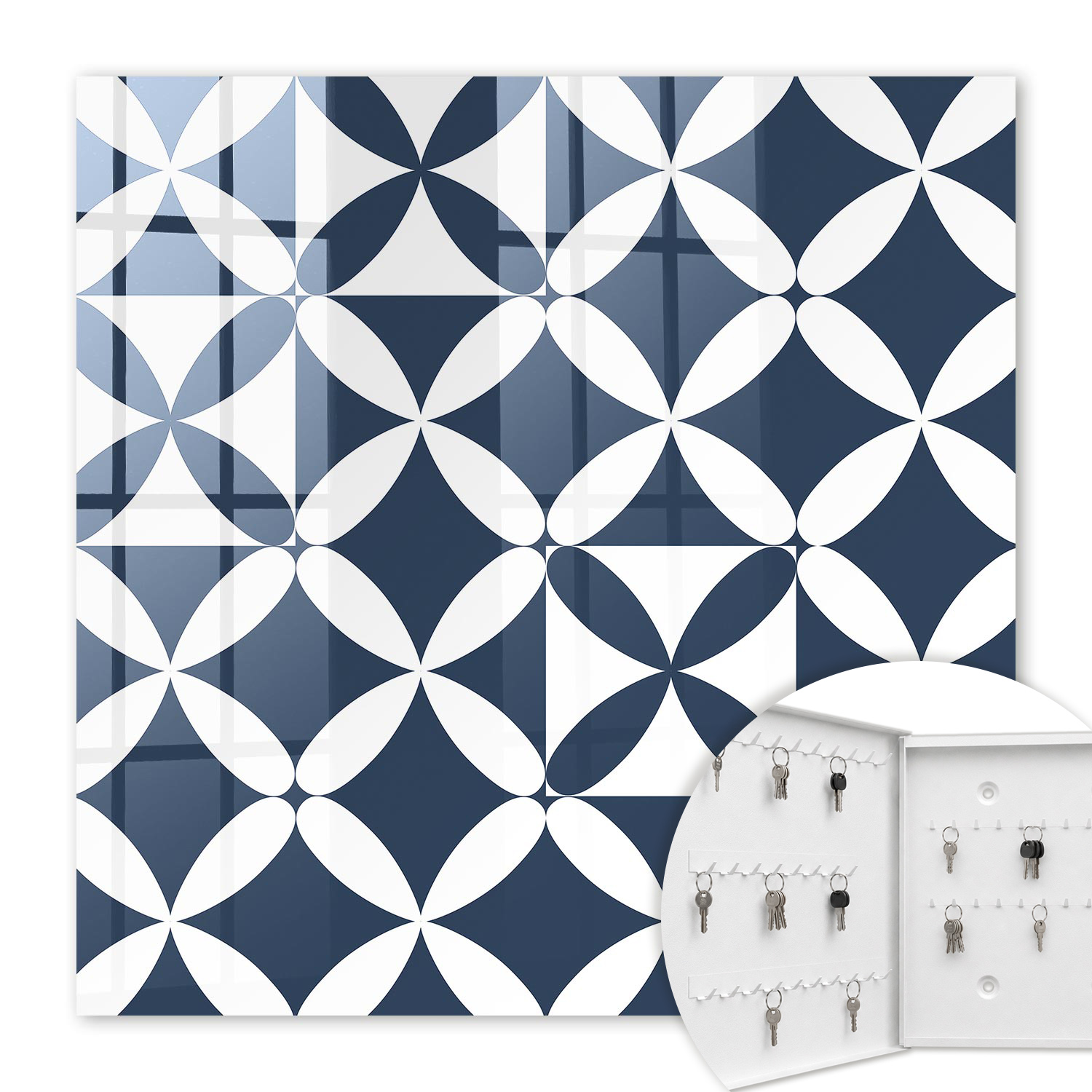 Armoire À Clés - (30 Cm X 30 Cm) - Boîte À Clés Murale - Coffret De Rangement Pour Clés - Couleur Blanche - Ouverture Vers La Gauche - Pour Maison Et Bureau - Élégance Géométrique