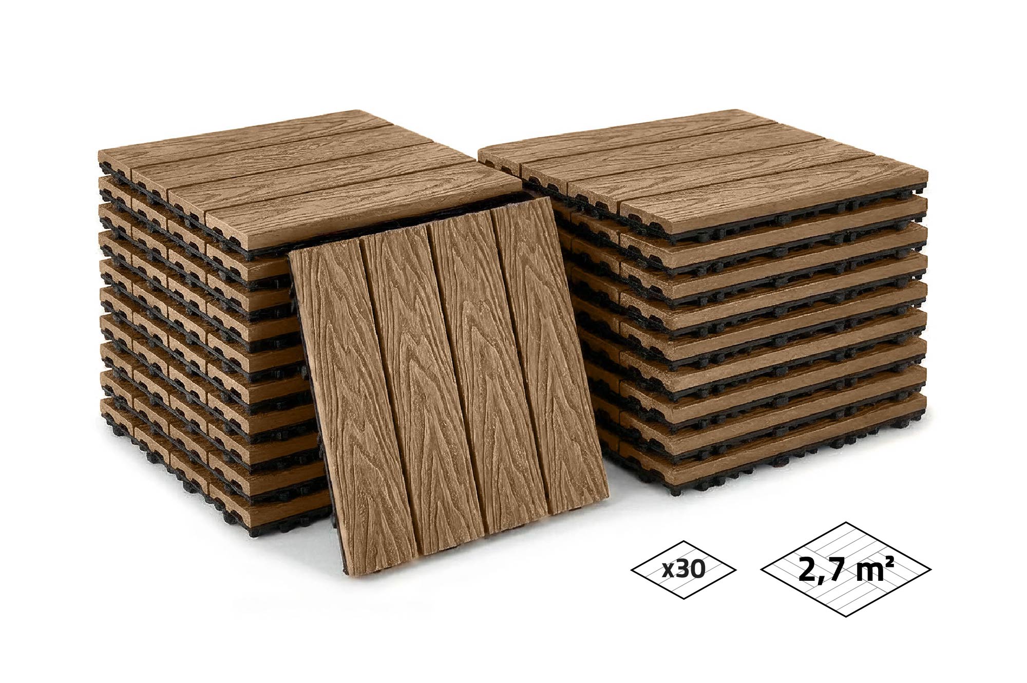 Casanoov Lot De 30 Dalles Clipsables Terrasse En Composite Jura Teck 30x30 Cm