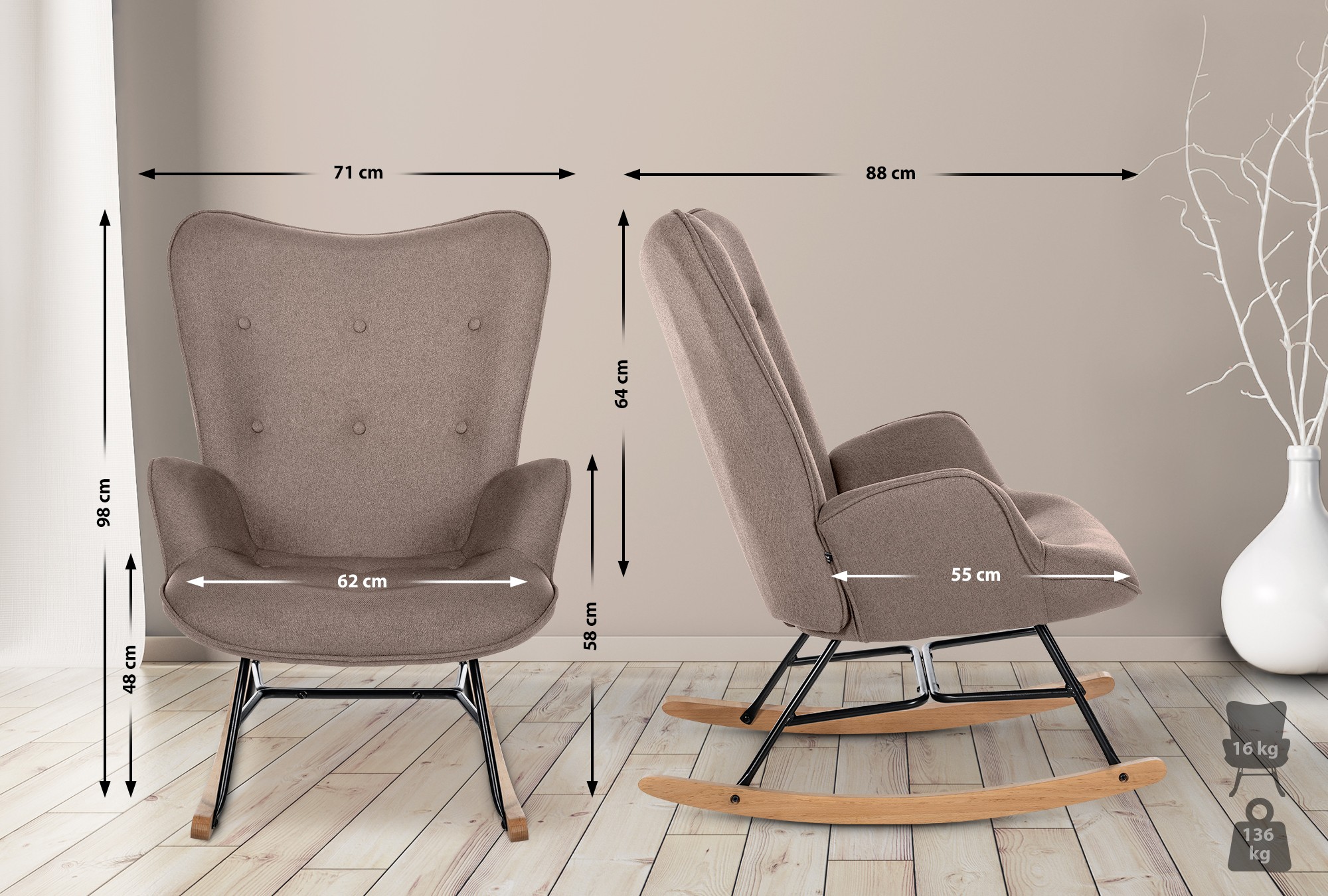 Chaise Sanka En Tissu Taupe