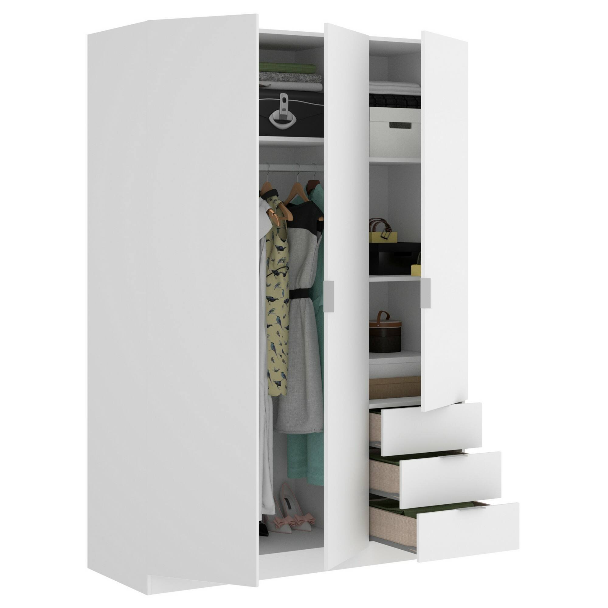Armoire 3 Portes Effet Bois Blanc 121x52 Cm