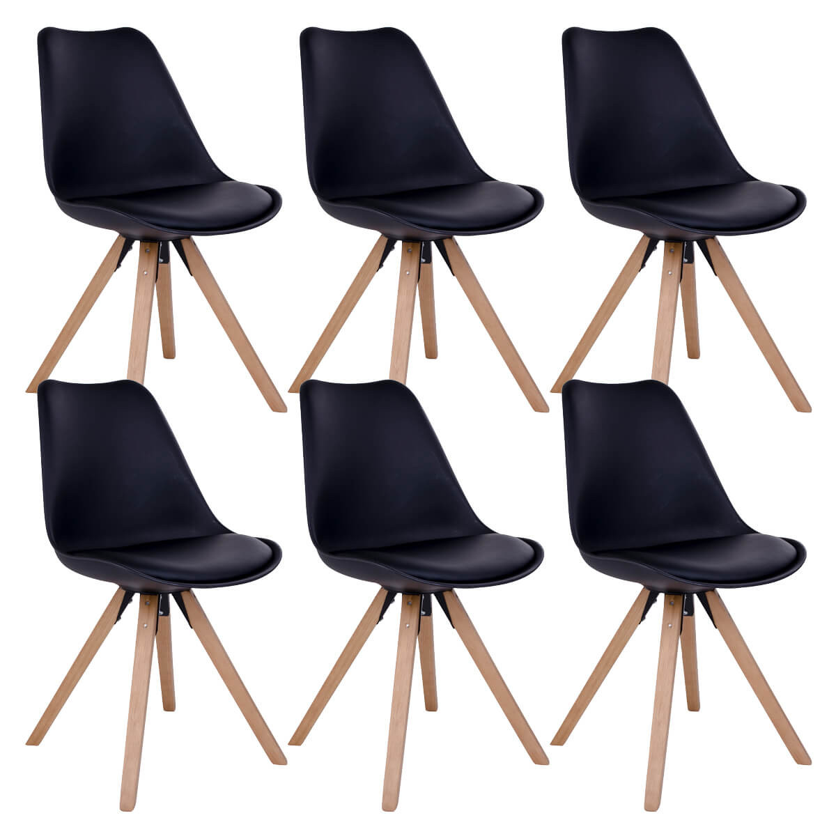 Nibben - Lot De 6 Chaises Noires Et Piétement Hévéa