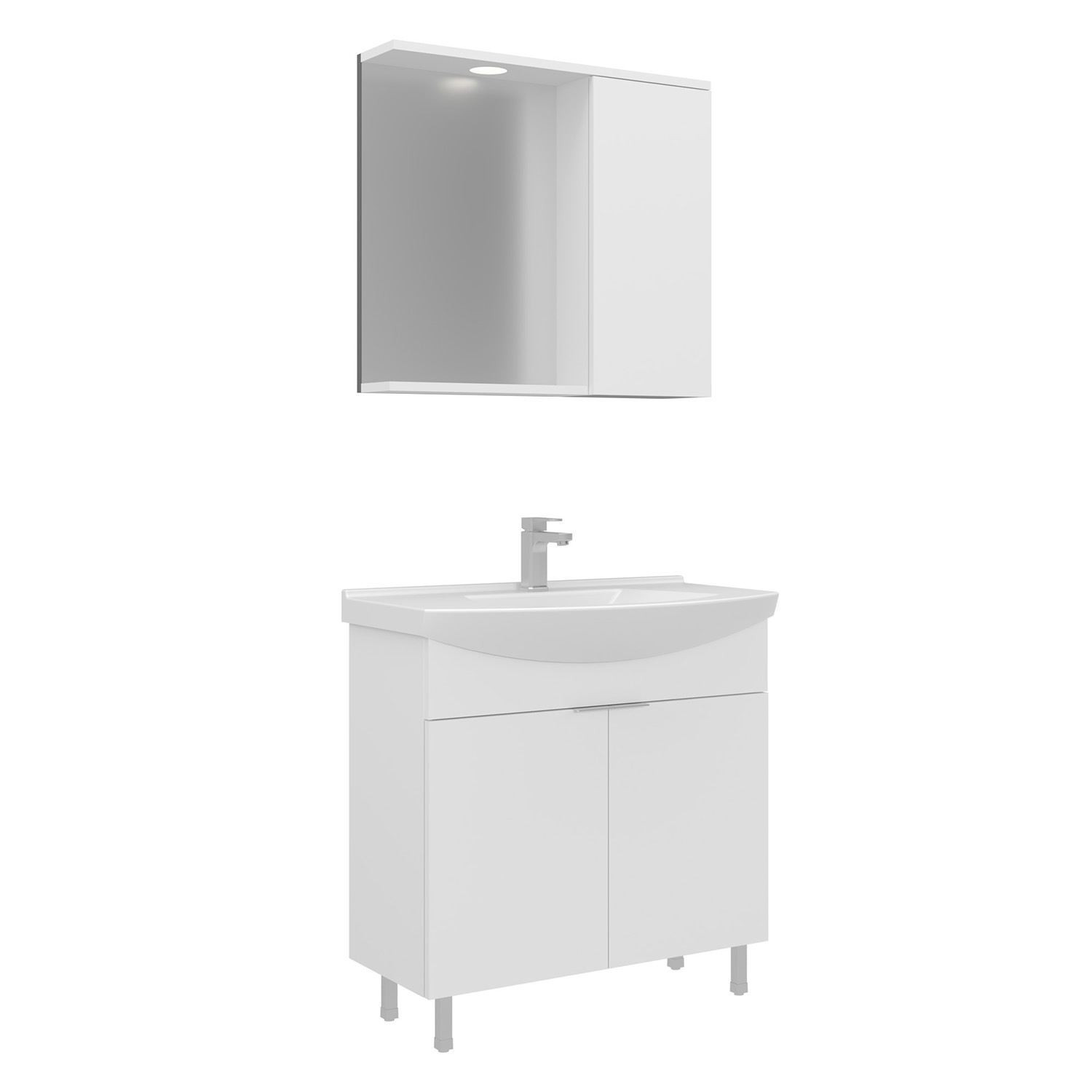 Meuble Avec Simple Vasque Et Miroir "purus 80" - 80 X 50 X 83 Cm - White